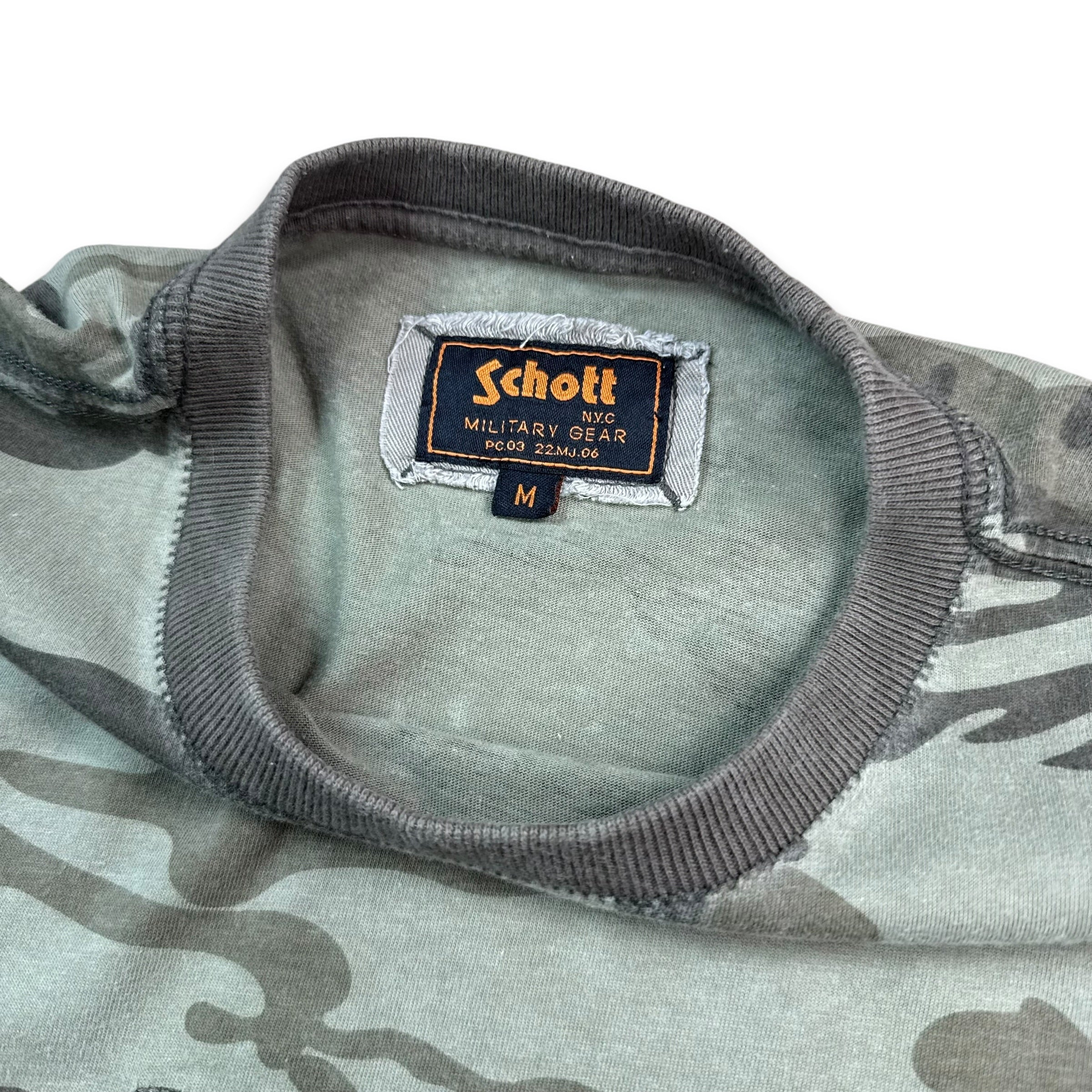 Schott NYC 2000's graphic embroidered camo tee (M)