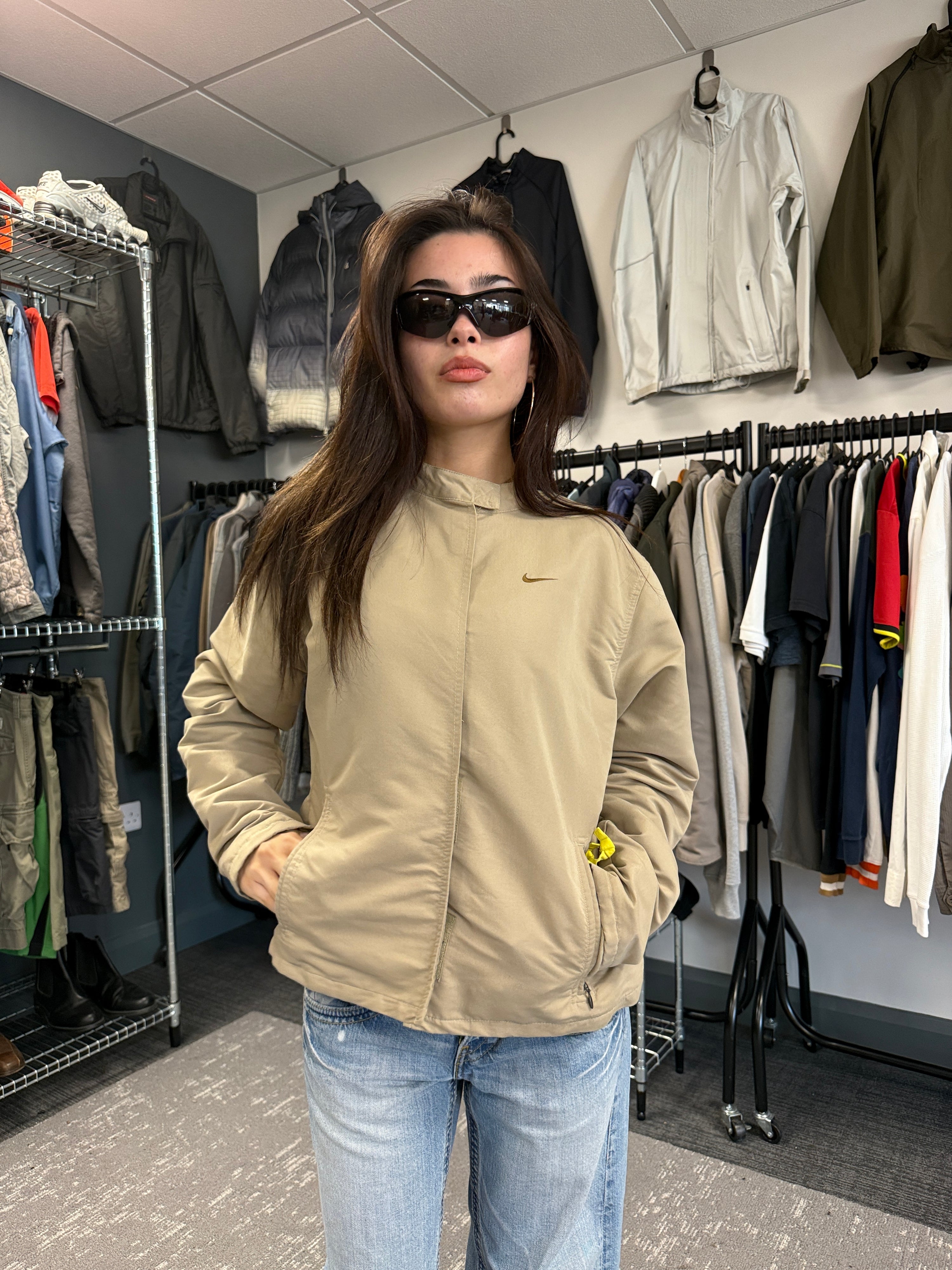 Nike 2000's technical asymmetrical velcro closure coach jacket (XS-S)