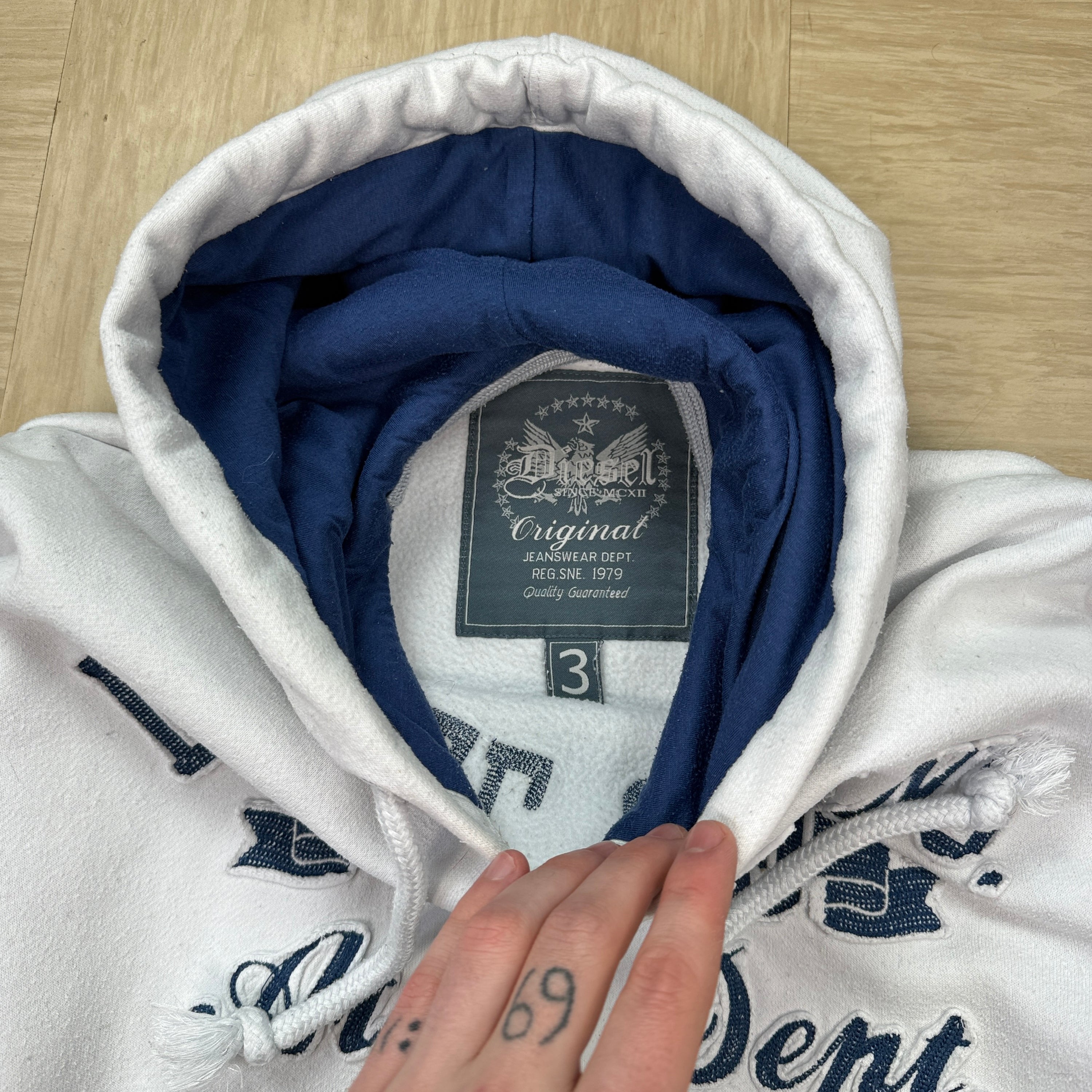 Diesel 1990's graphic embroidered spellout pullover hoodie (L)