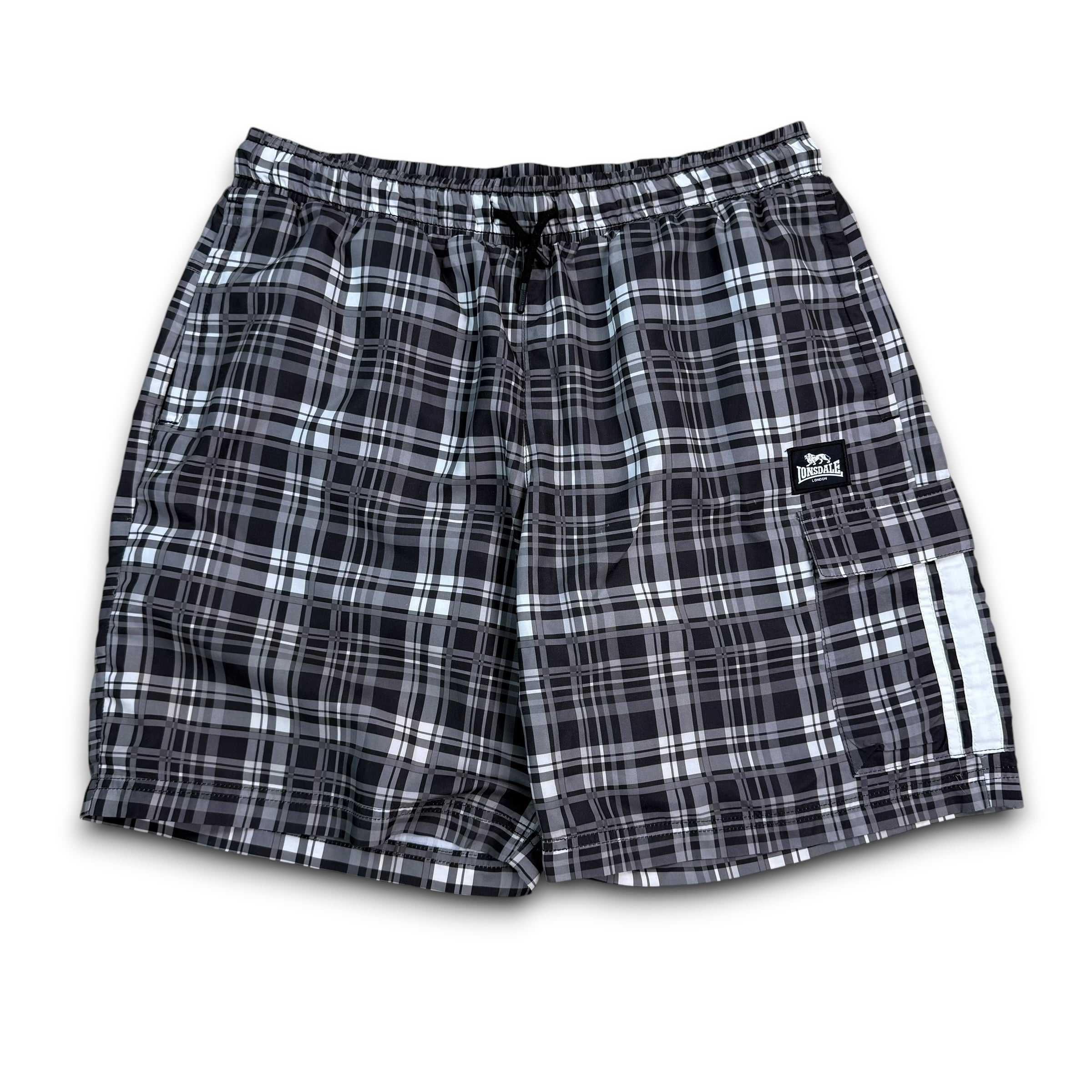 Lonsdale 2000's baggy plaid black swim shorts (M)