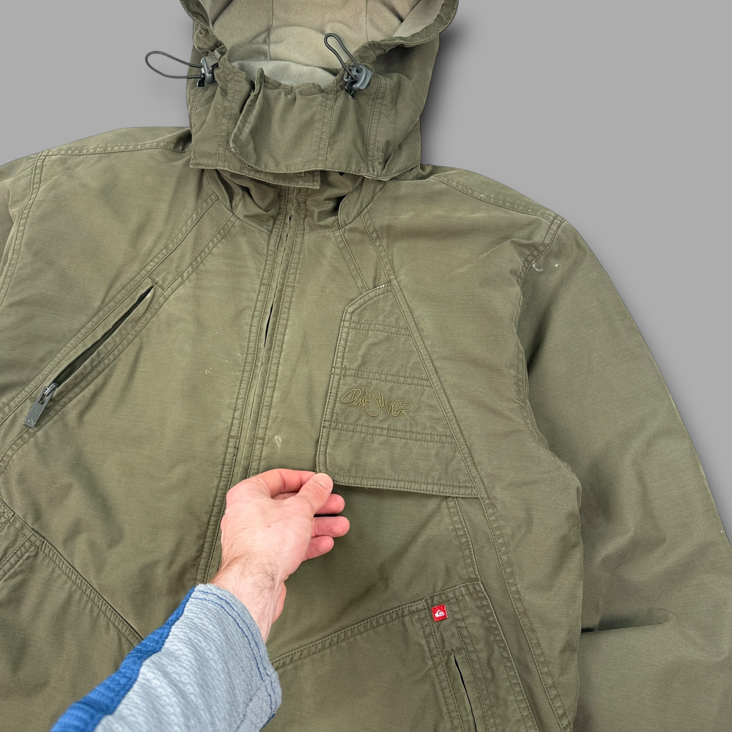 Quiksilver 2000's technical multi-pocket riot mask parka jacket (M)