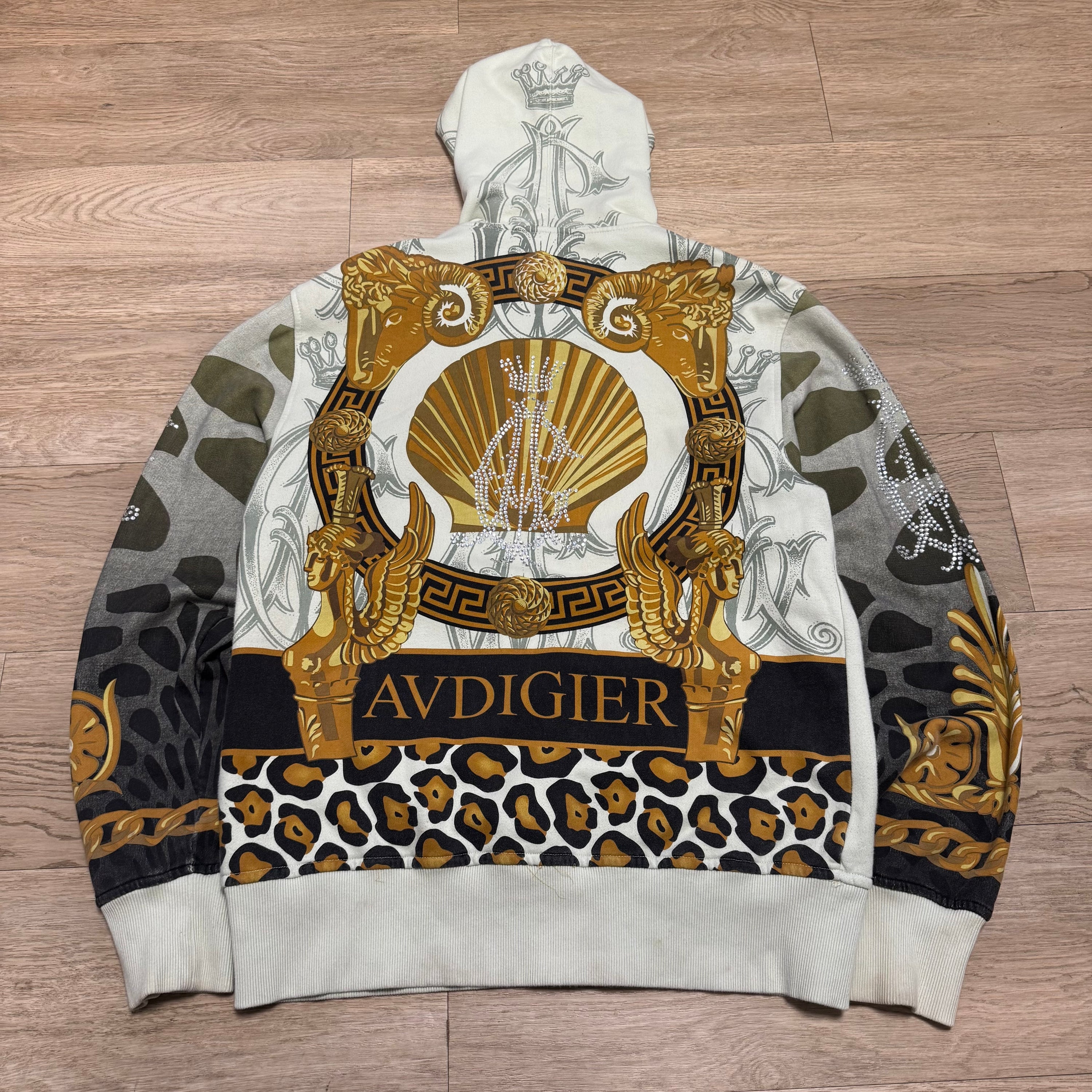 Christian audigier 2000's graphic zip up rhinestone hoodie (L)