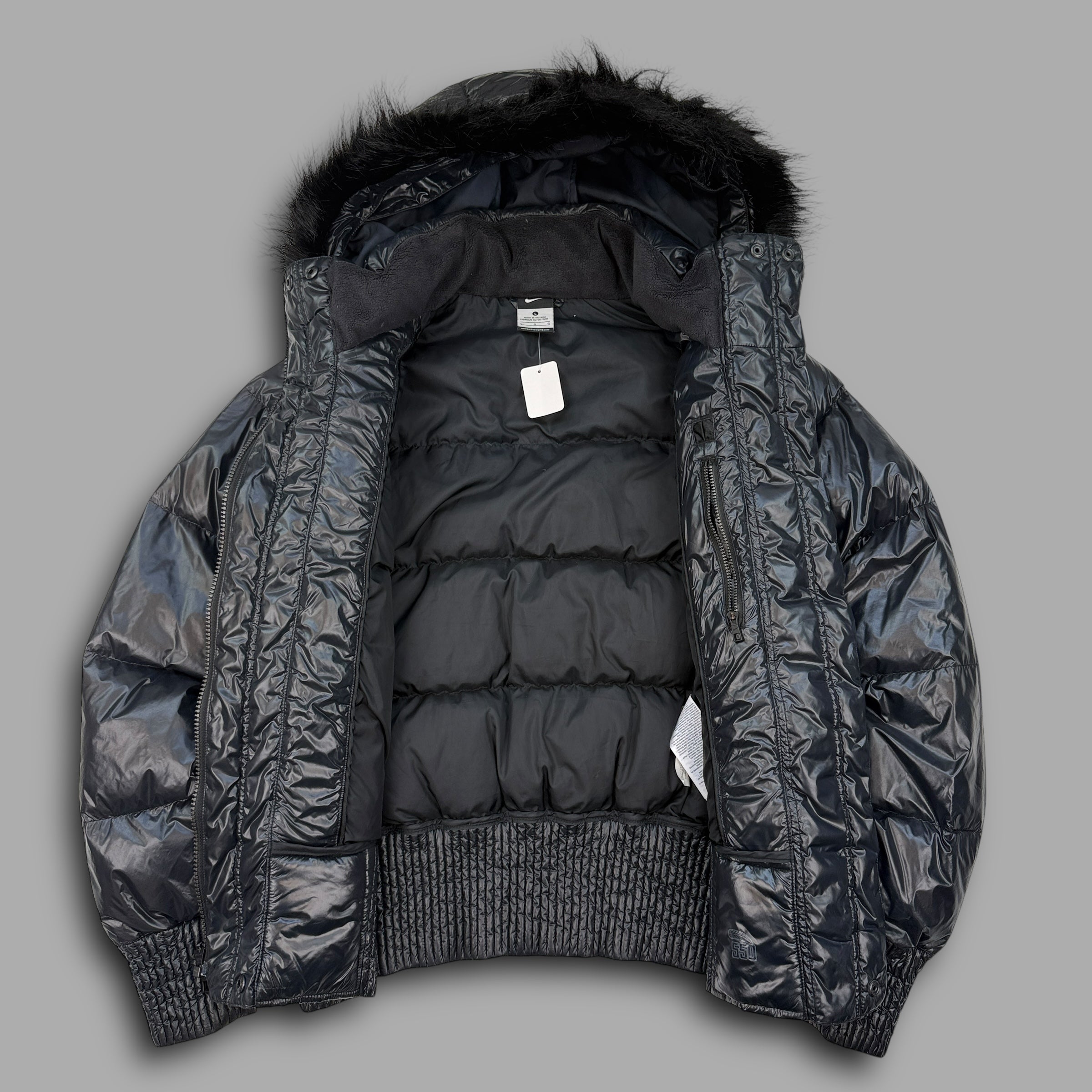 Nike 2000's downfilled shimmer puffer w/fur hood (L) wms