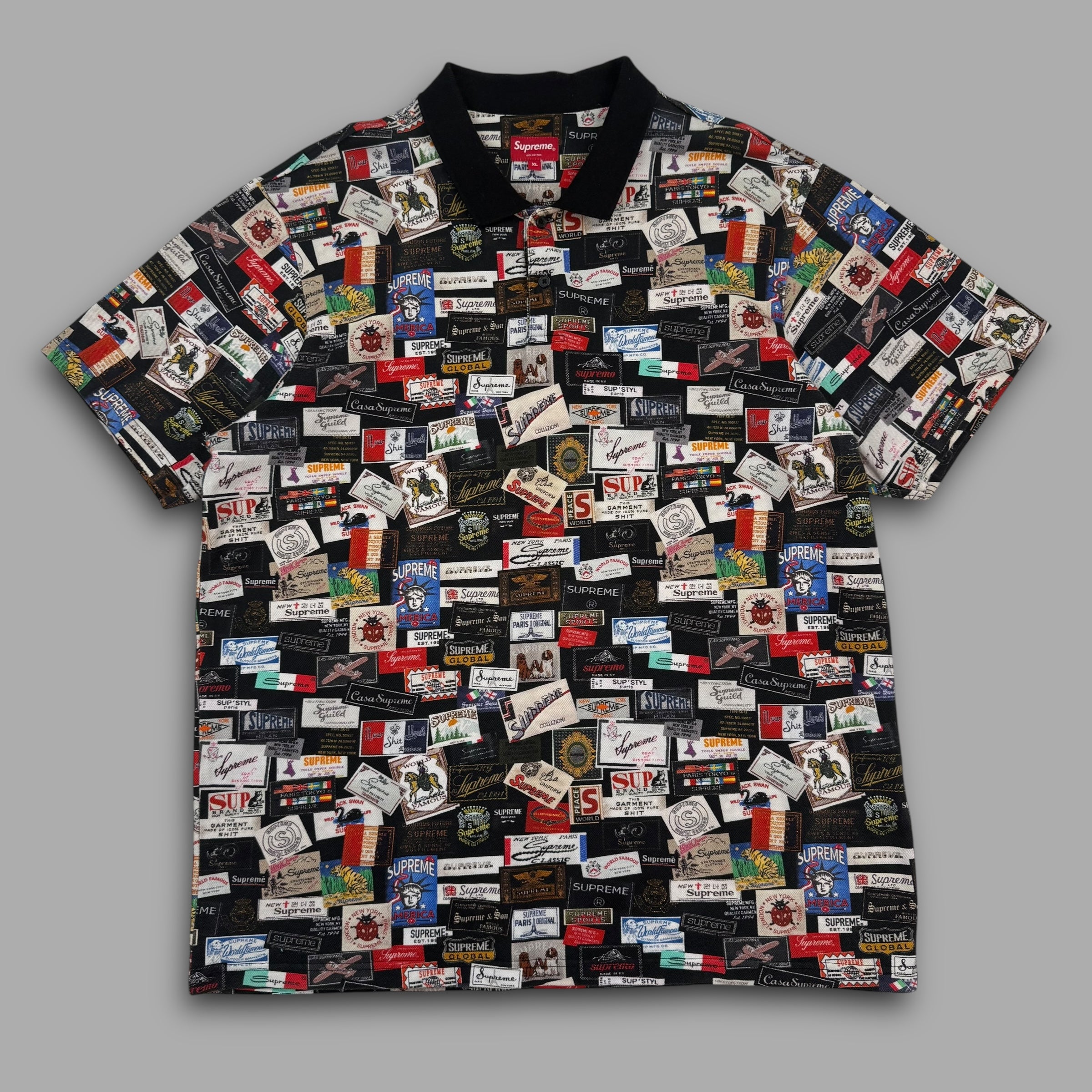 Supreme SS21 monogram labels polo shirt (XL)
