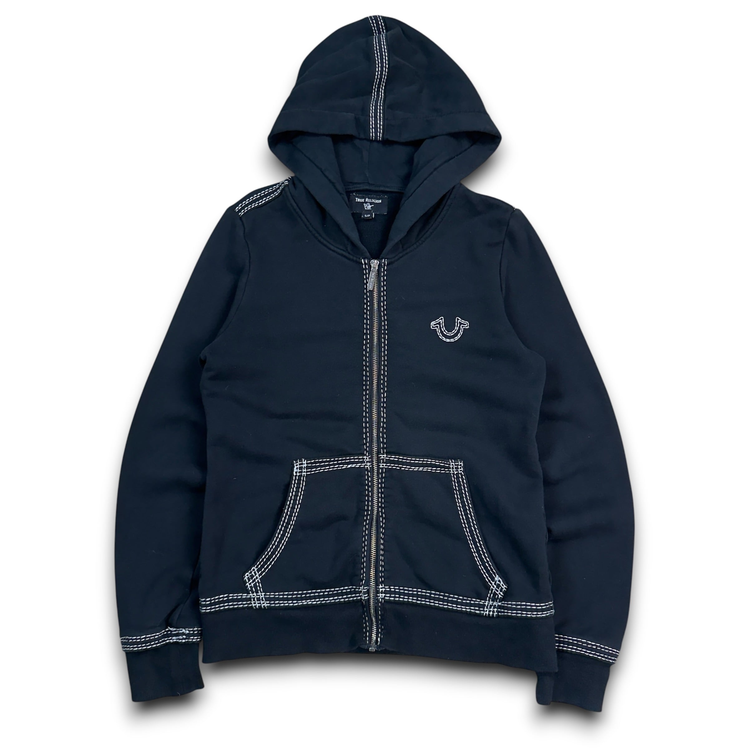 True religion 2000's double stitch zip up fitted hoodie (S)