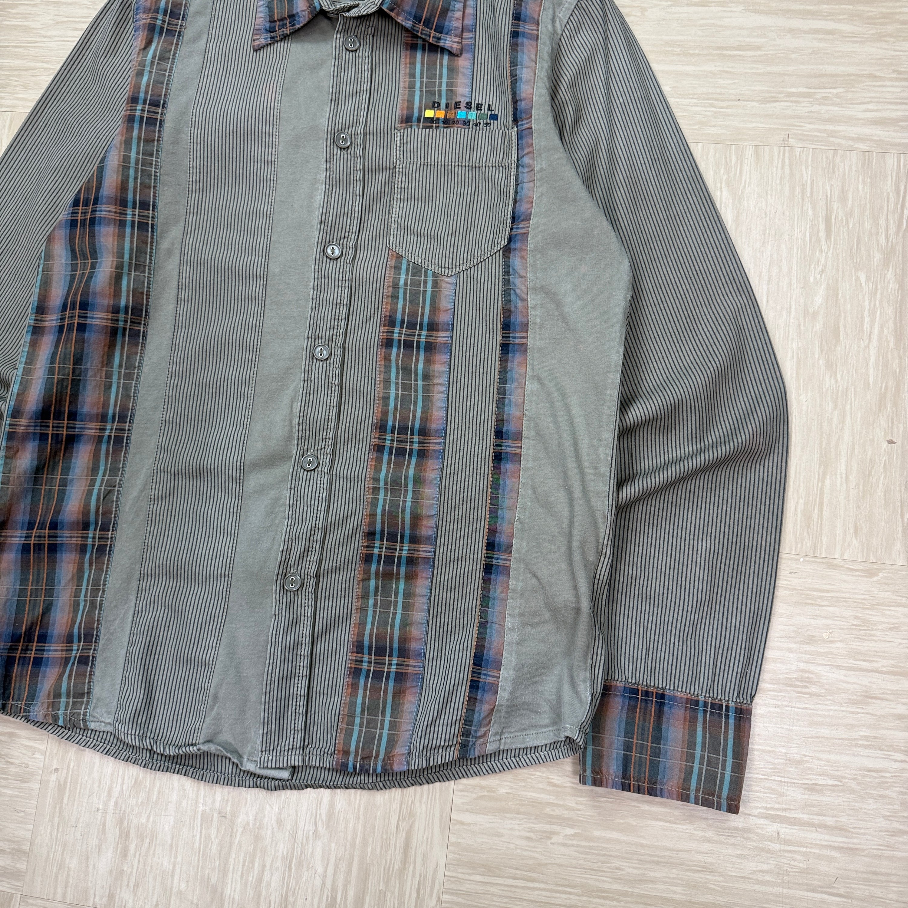 Diesel 2000's panelled plaid button up shirt (S)