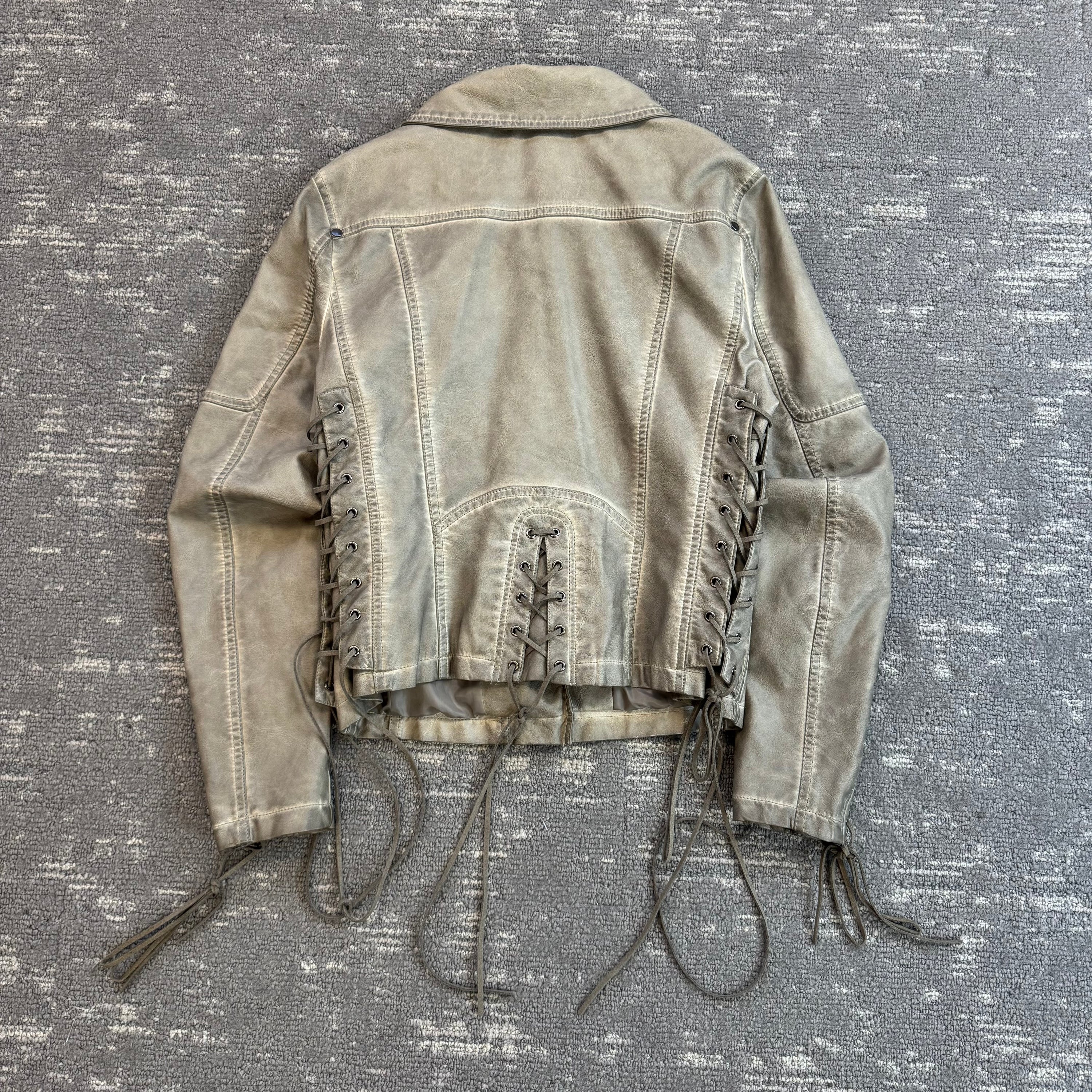 Guess 2000's leather lace up asymmetrical zip biker jacket (M) wms