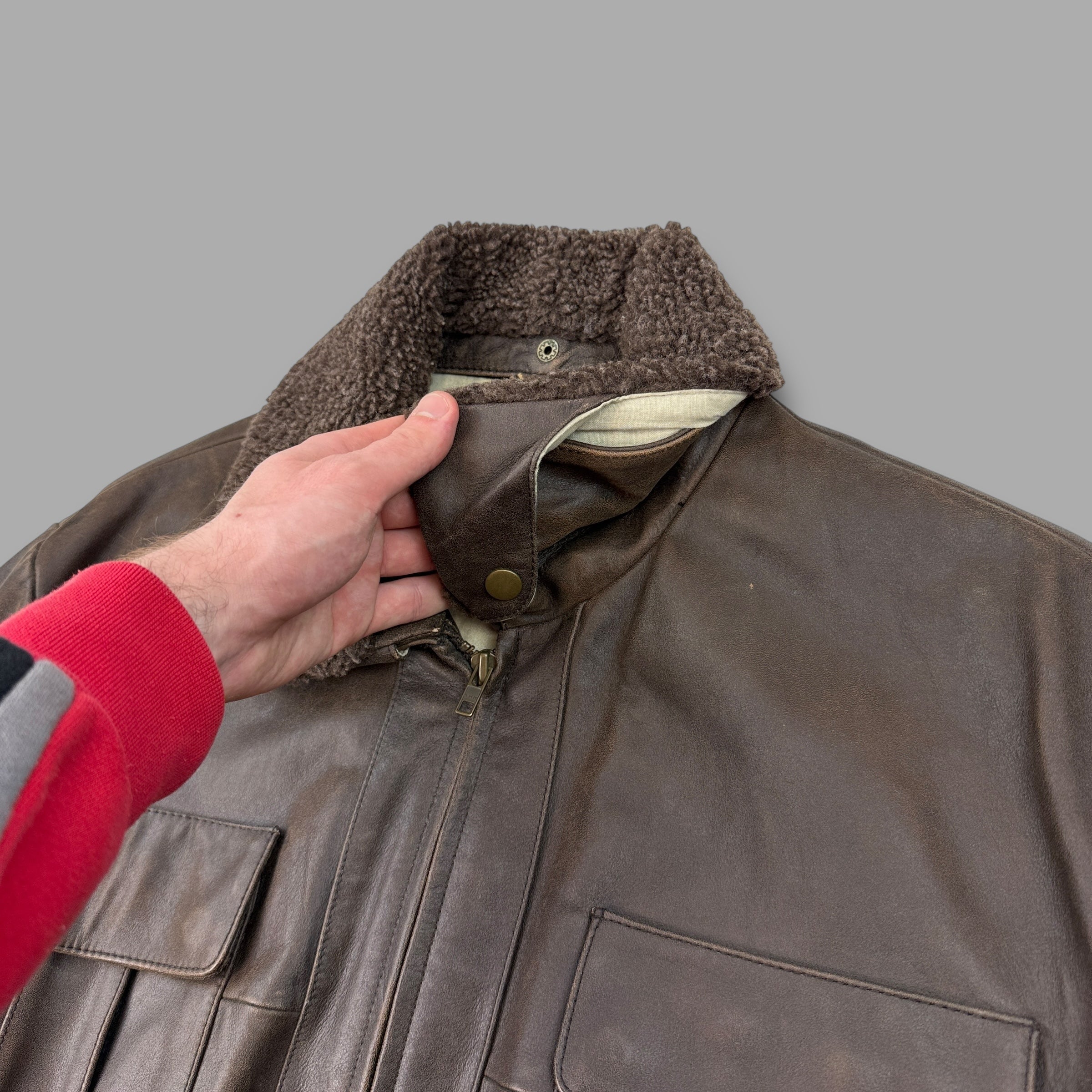 Lakeland leather 2000's full zip sherpa collar leather jacket (L)