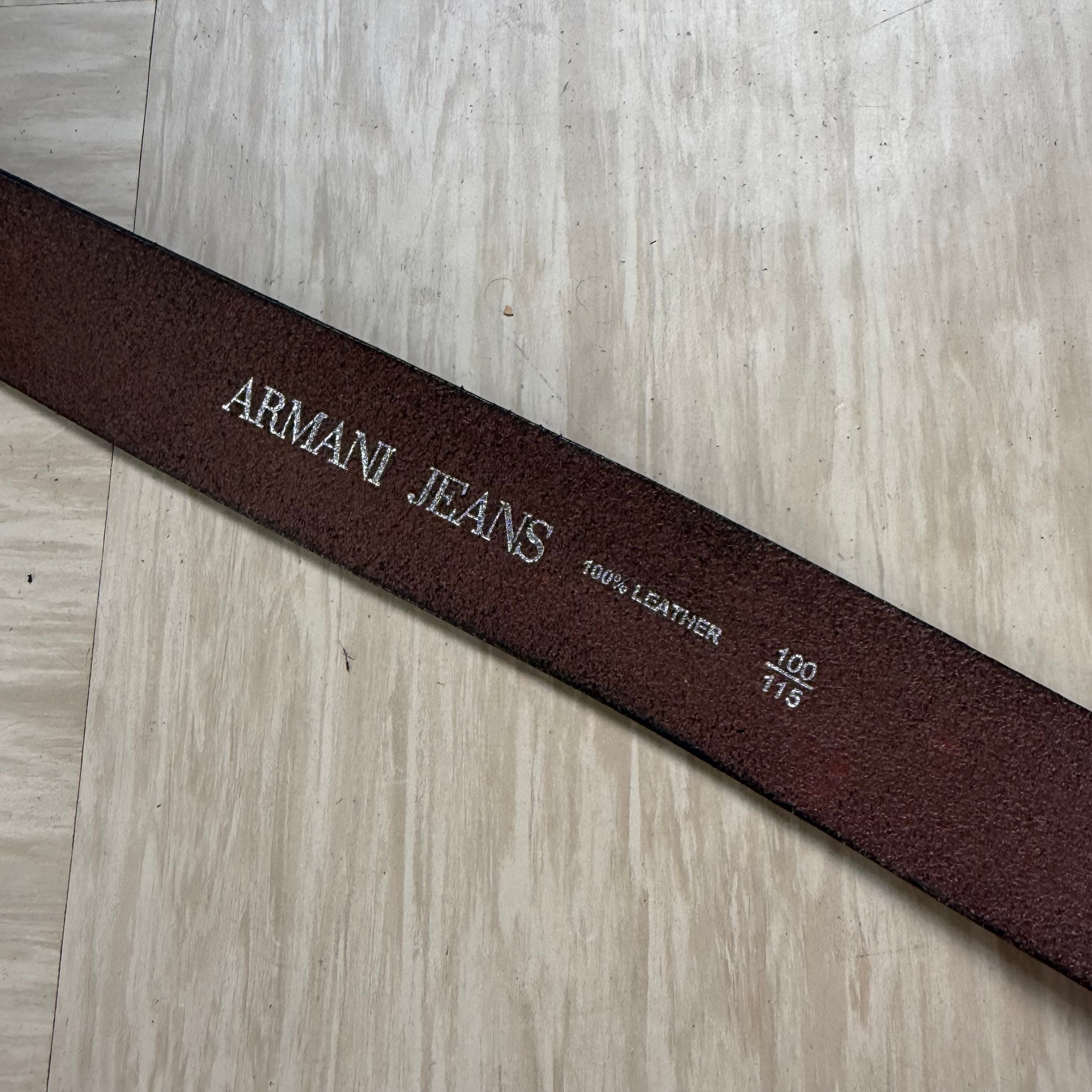 Armani jeans 2000's big buckle dark brown leathe belt (OS)