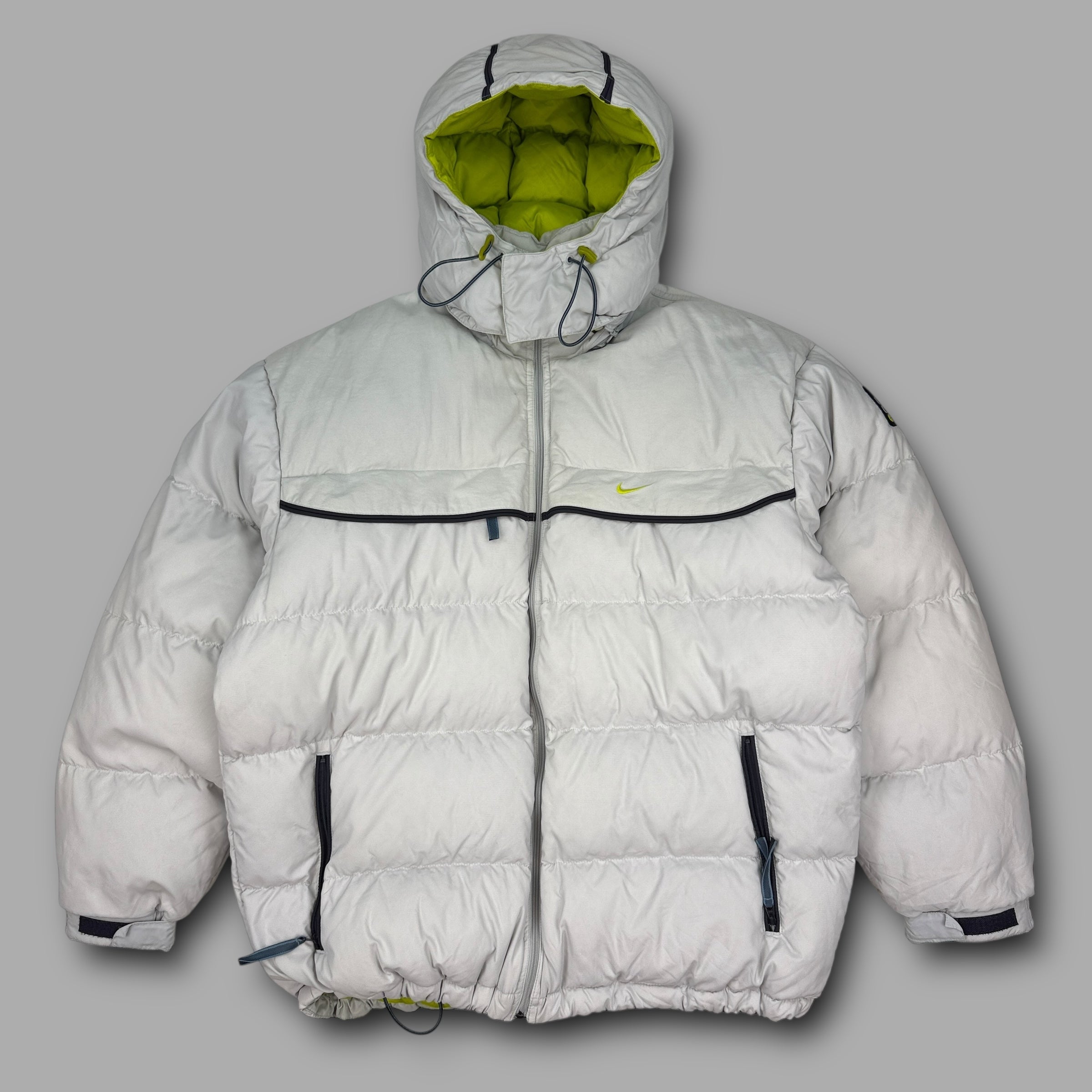 Nike 1990's technical mini swoosh multi pocket downfilled puffer jacket (M)