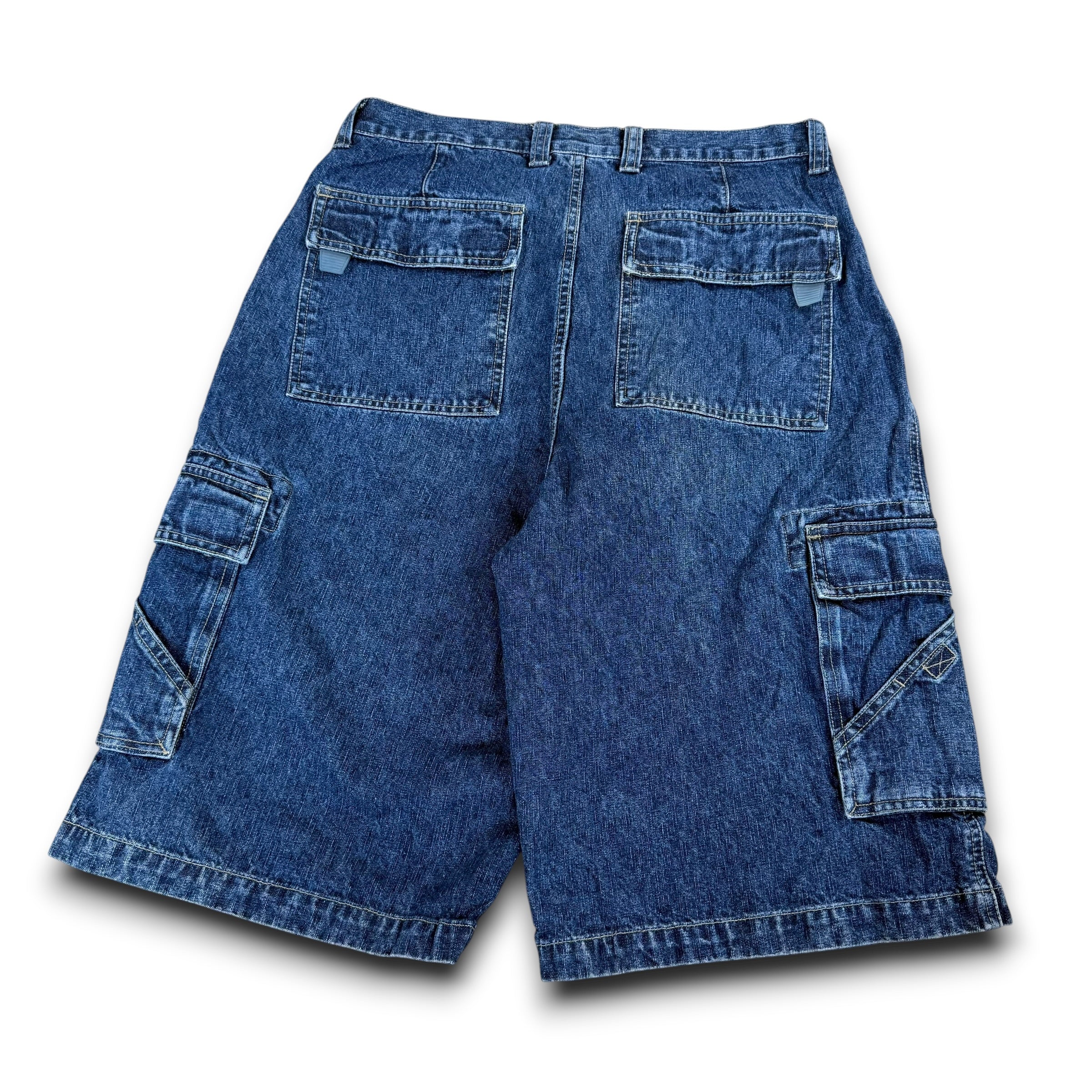Vintage utility 2000's baggy dark denim cargo jorts (S-M)