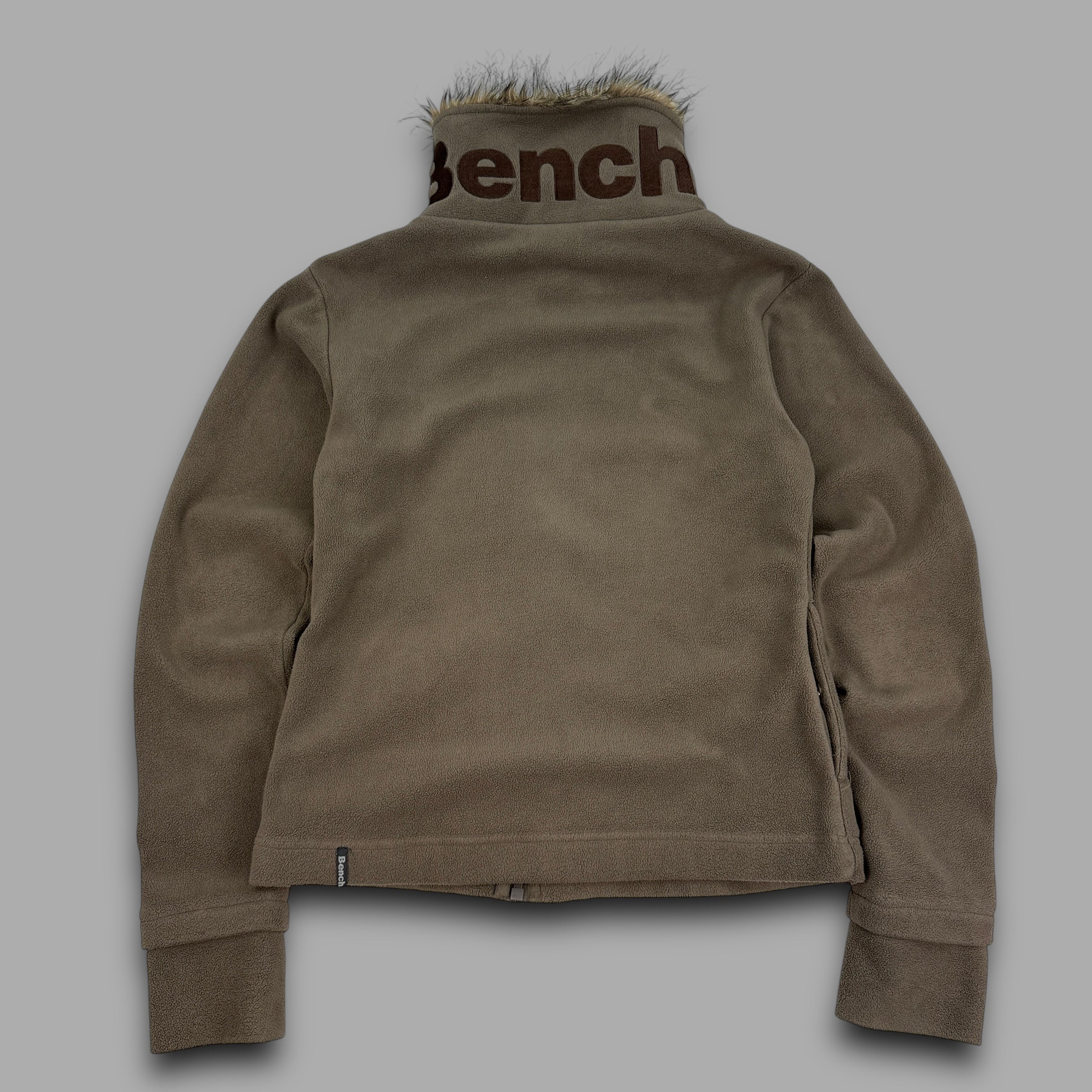 Bench 2000's technical asymmetrical zip fur collar fleece jacket (L) wms