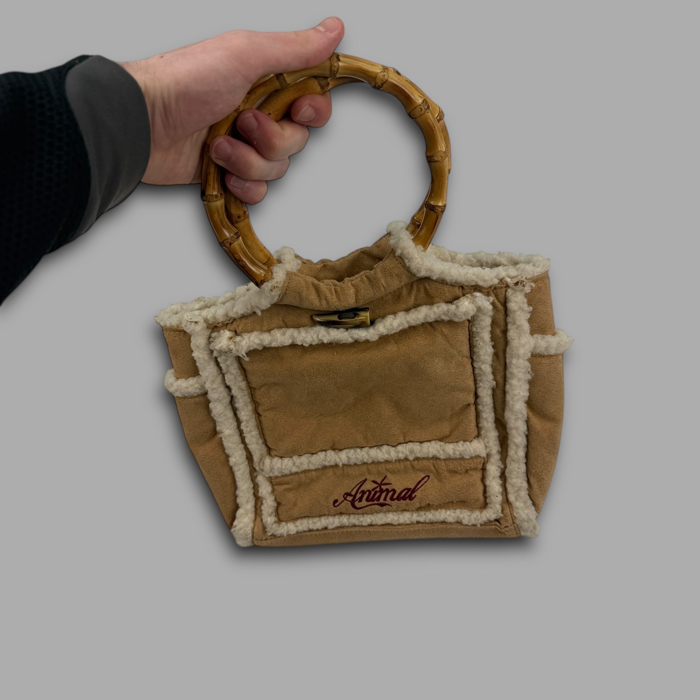 Animal suede handbag with bamboo handles (OS) wms