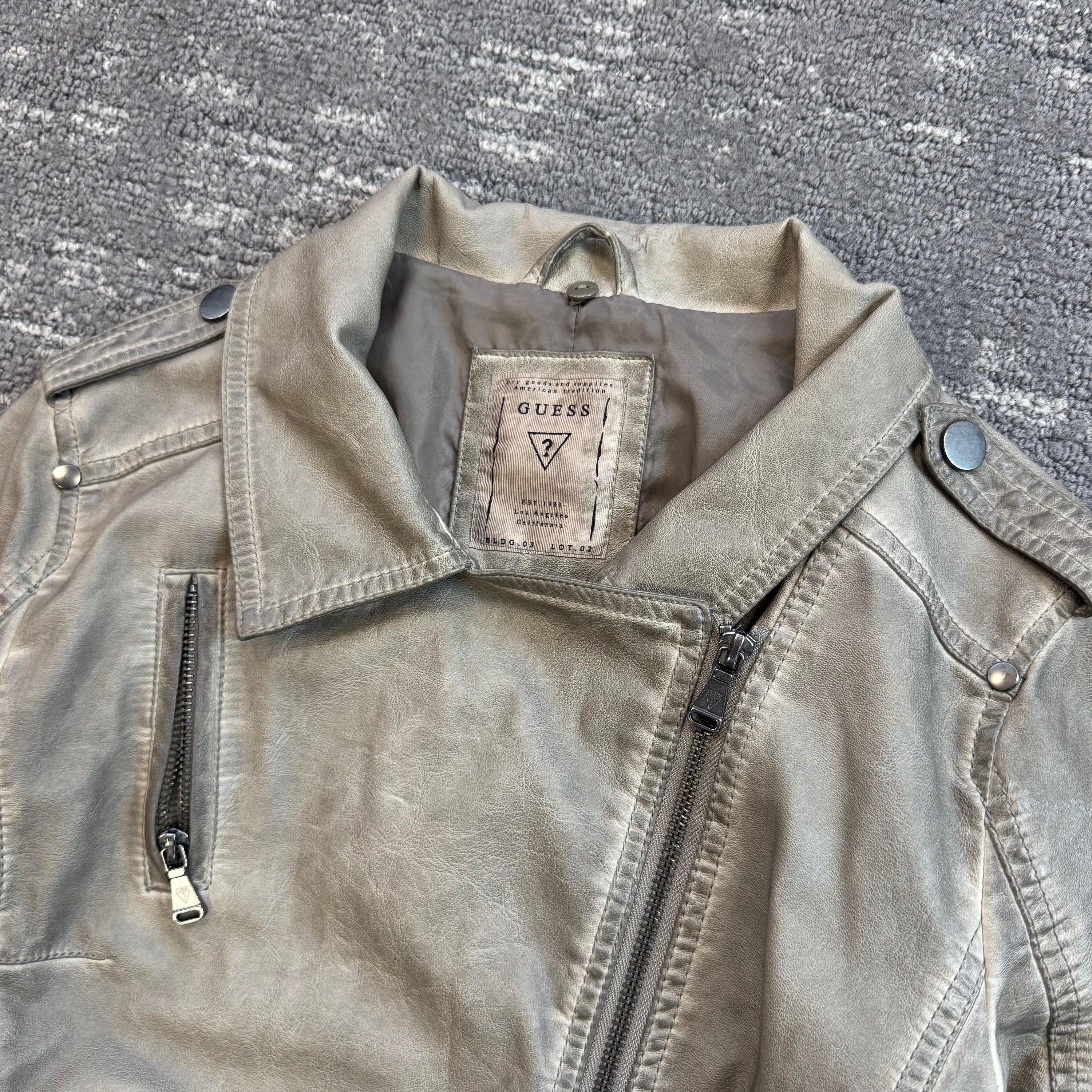 Guess 2000's leather lace up asymmetrical zip biker jacket (M) wms