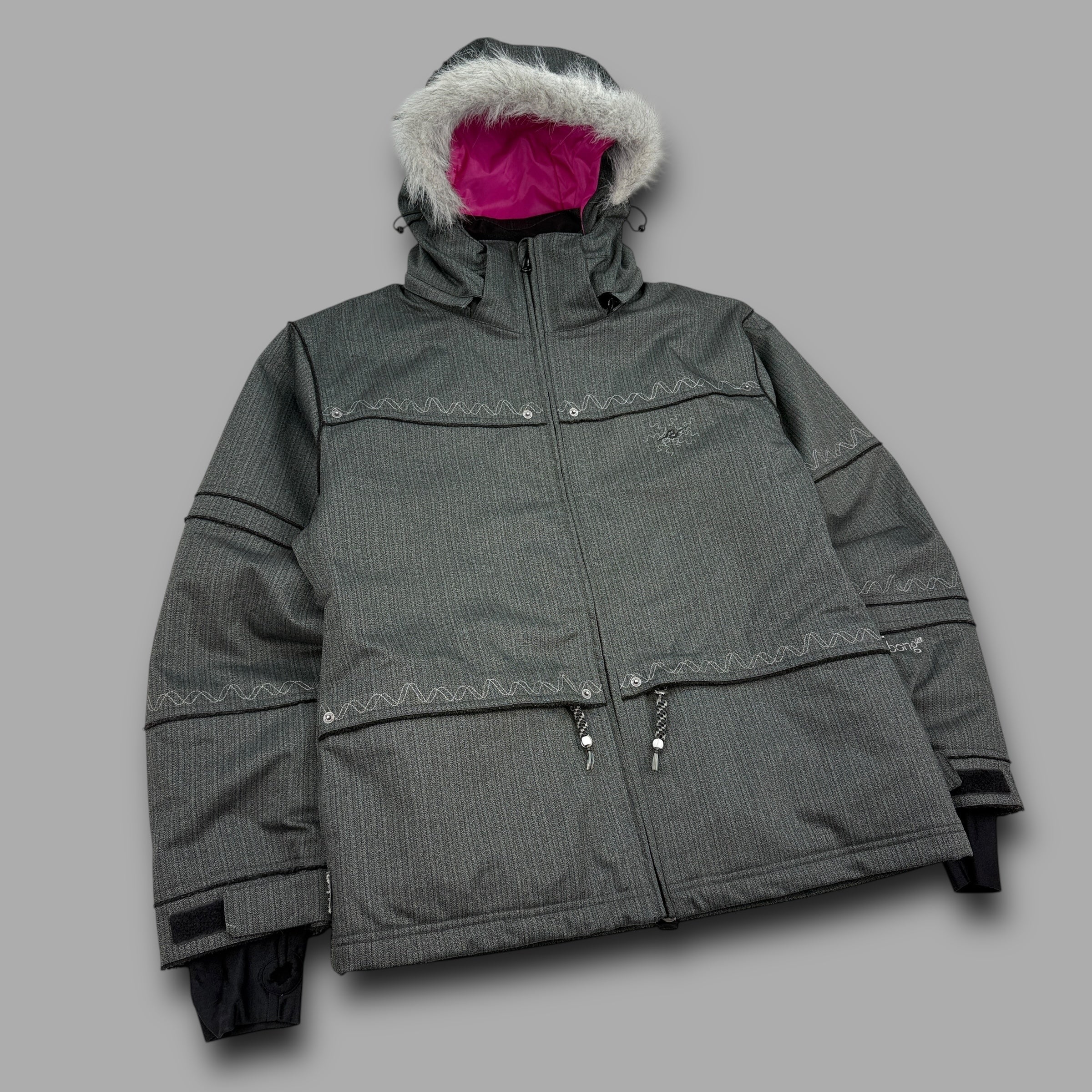 Billabong 2000's technical graphic pinstripe fur hood softshell ski jacket (L) wms