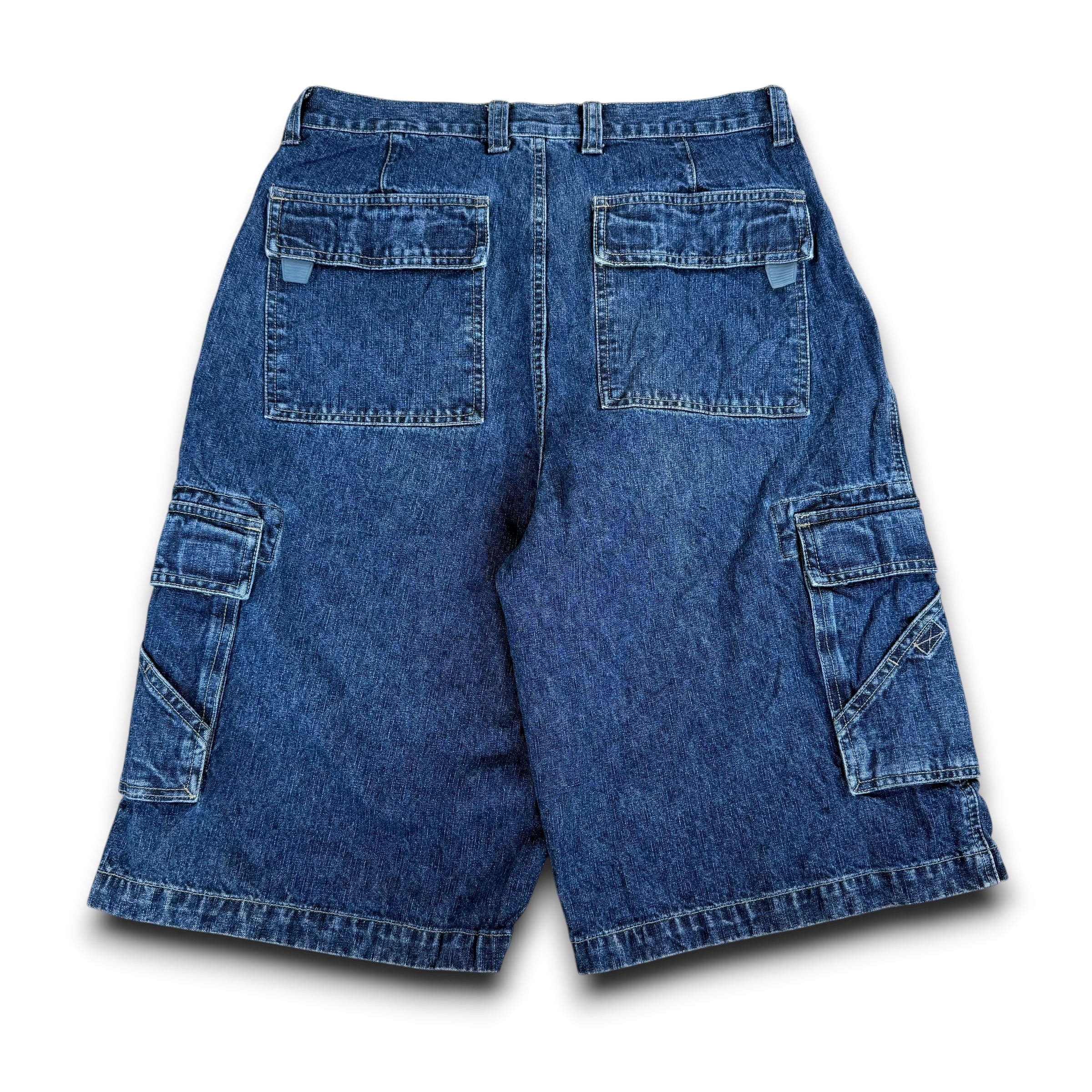 Vintage utility 2000's baggy dark denim cargo jorts (S-M)