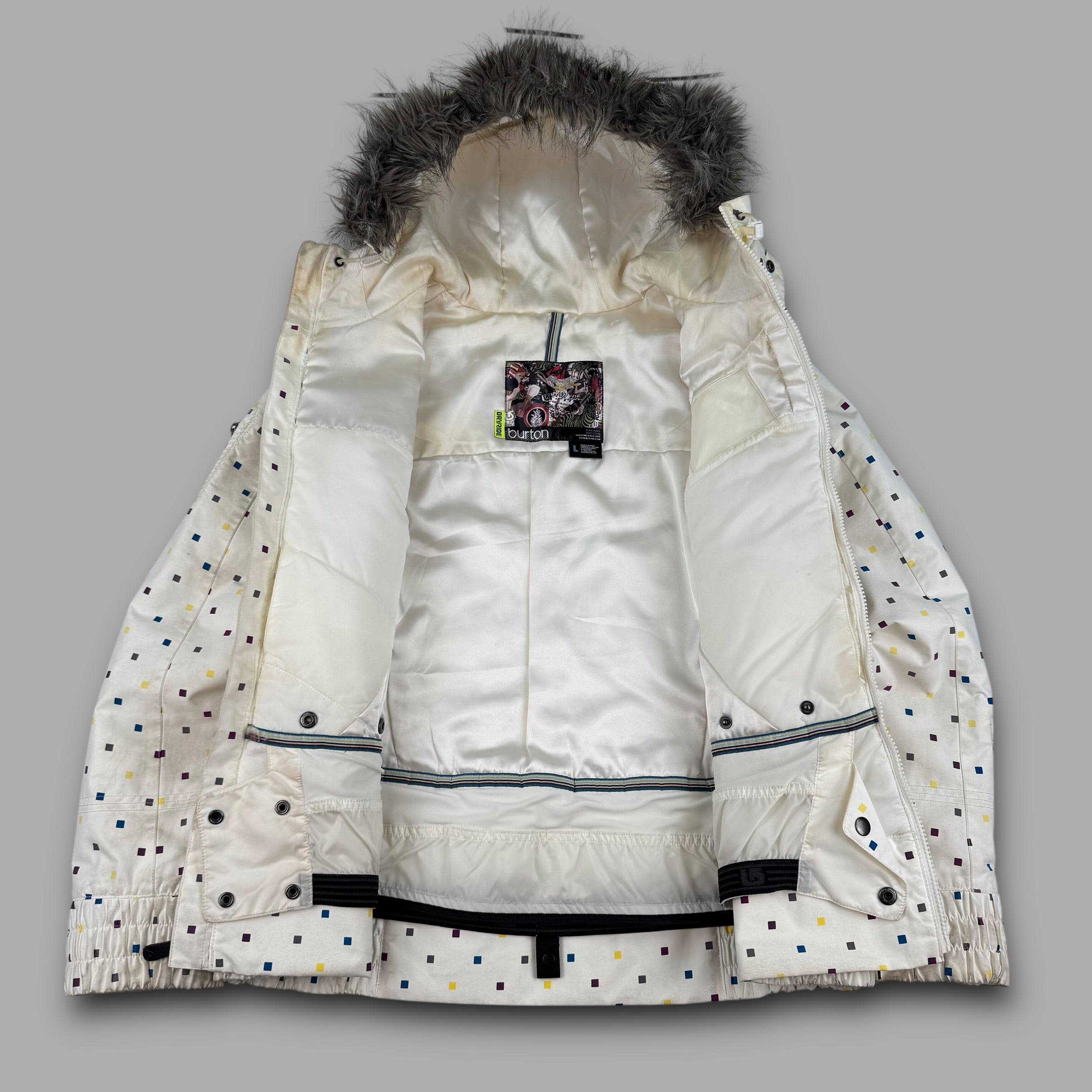 Burton 2000's technical monogram multi-pocket fur hood ski jacket (L) wms