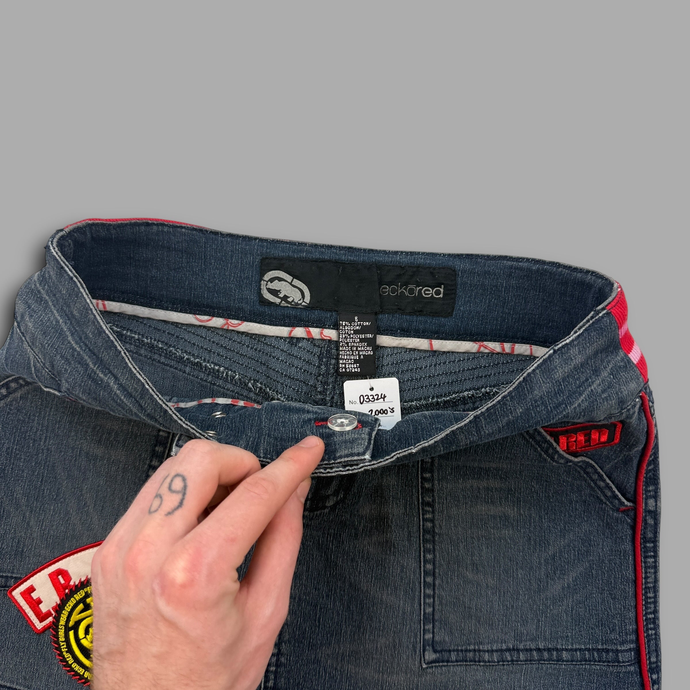 Ecko 2000's technical embroidered denim mini skirt (S)