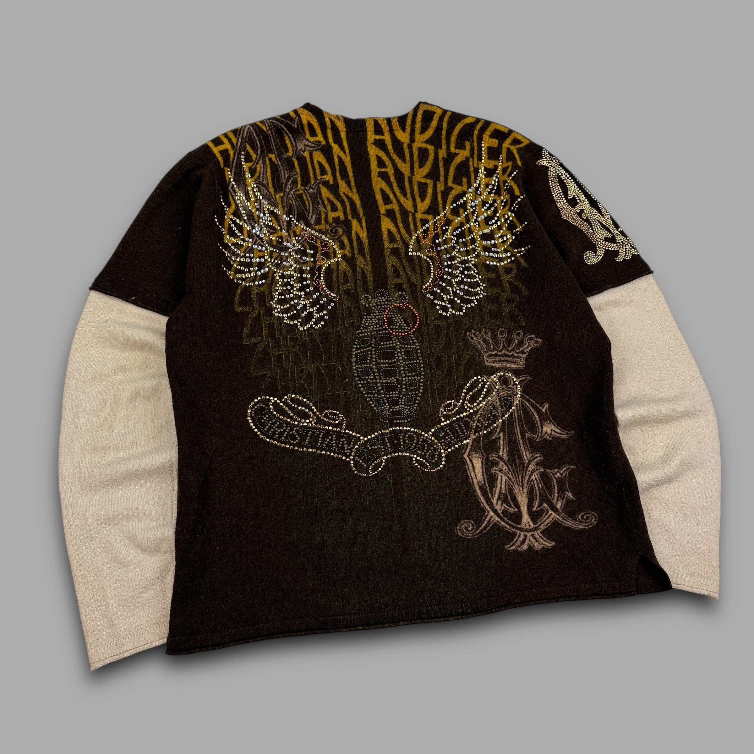 Christian audigier 2000's graphic rhinestone pullover wool knit sweatshirt (XL) wms