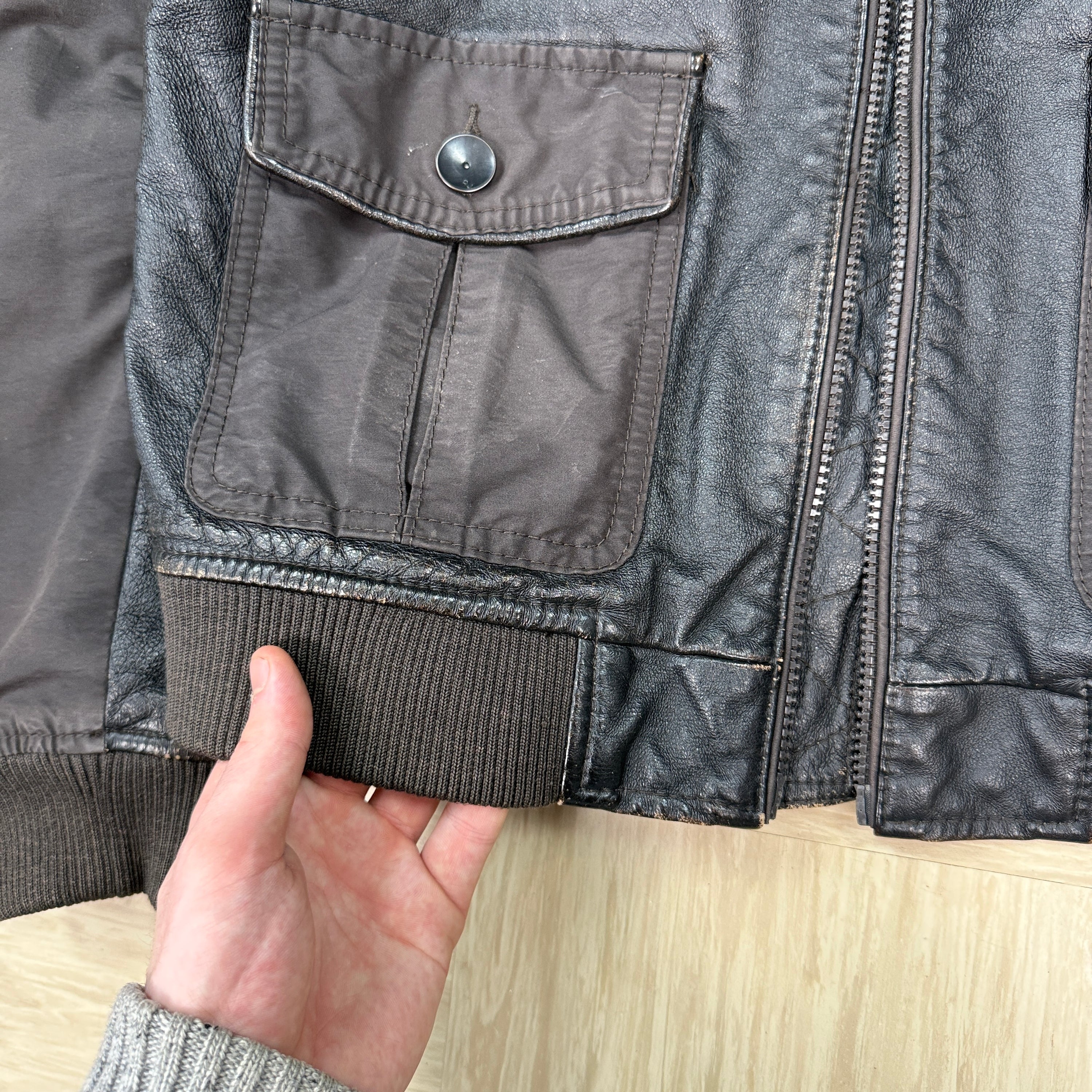 Armani 2000's multi-pocket leather hybrid jacket (S-M)