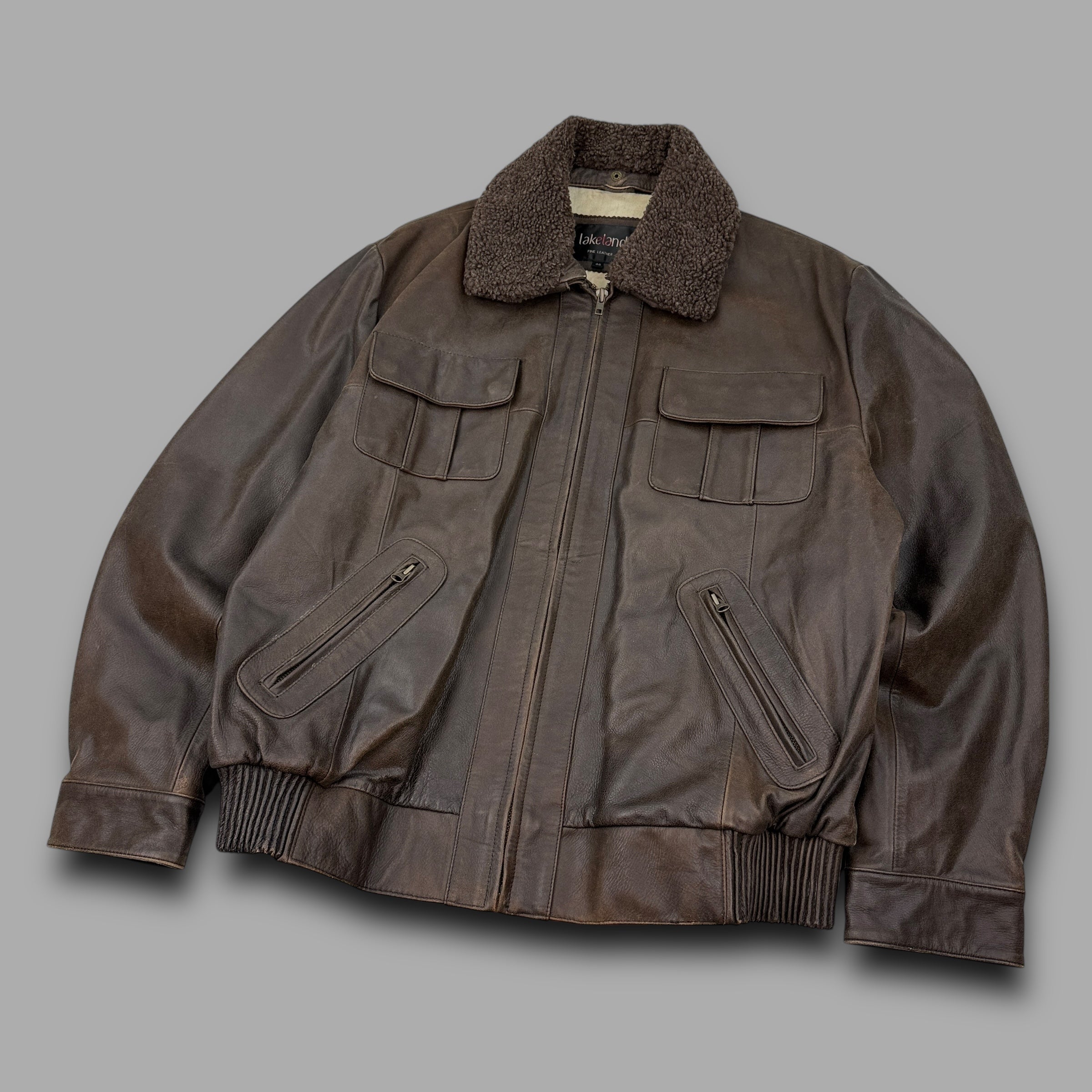Lakeland leather 2000's full zip sherpa collar leather jacket (L)