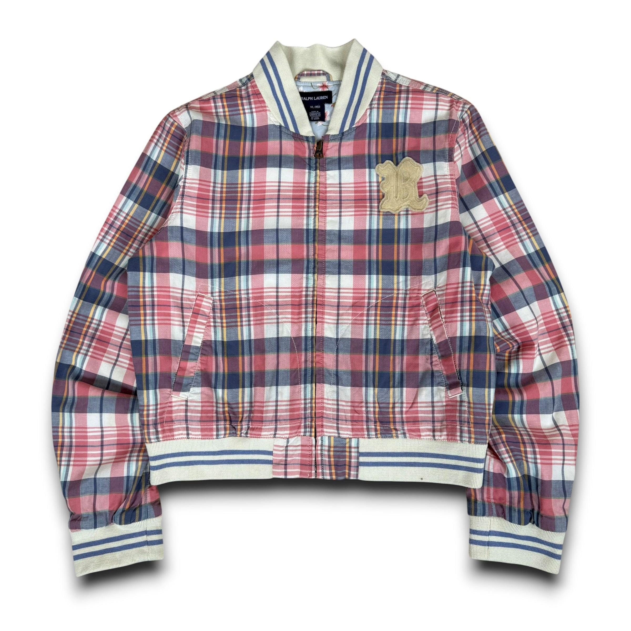 Ralph Lauren 2000's plaid cropped zip up track jacket (XS)