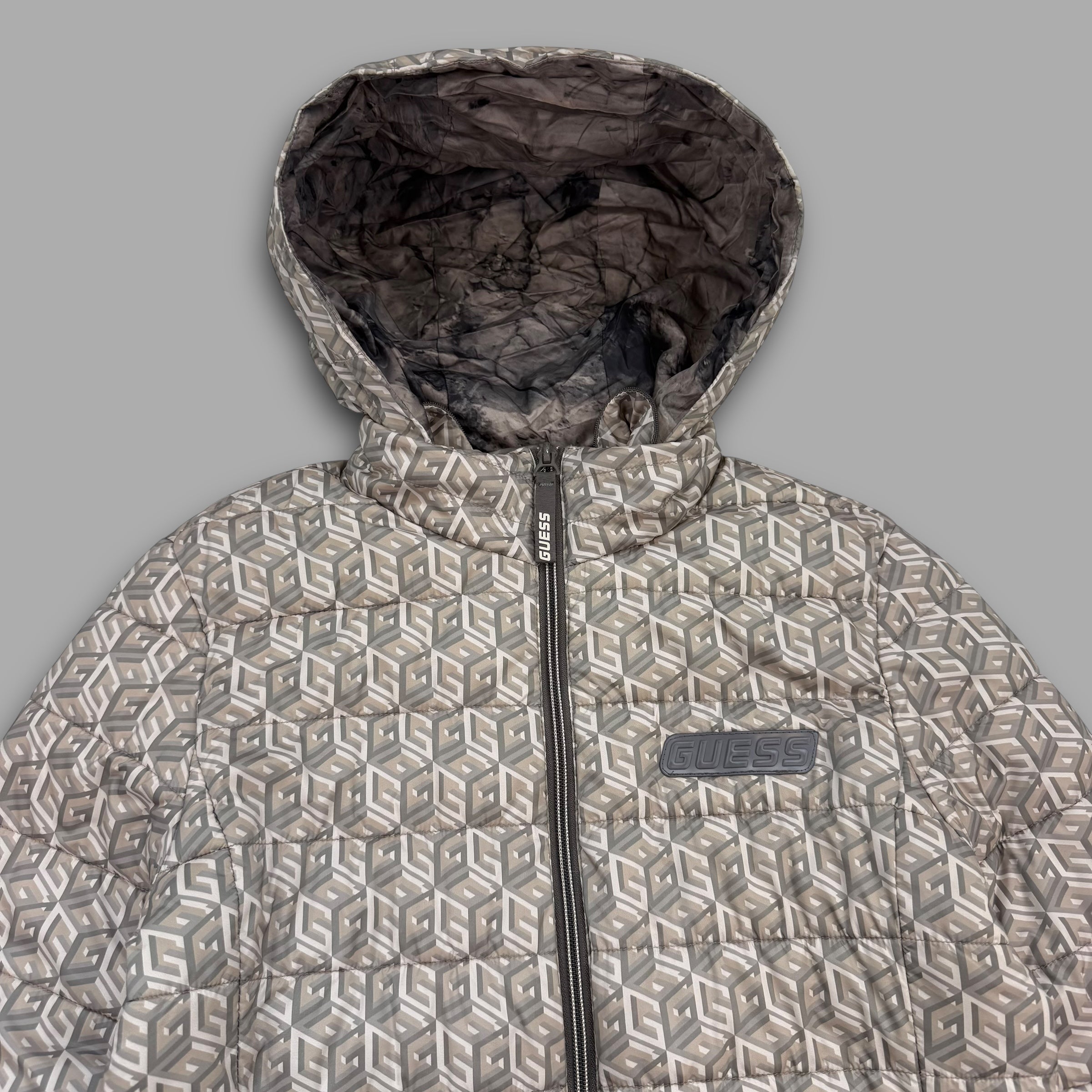 Guess 2000's monogram zip-up nylon puffer jacket (S)
