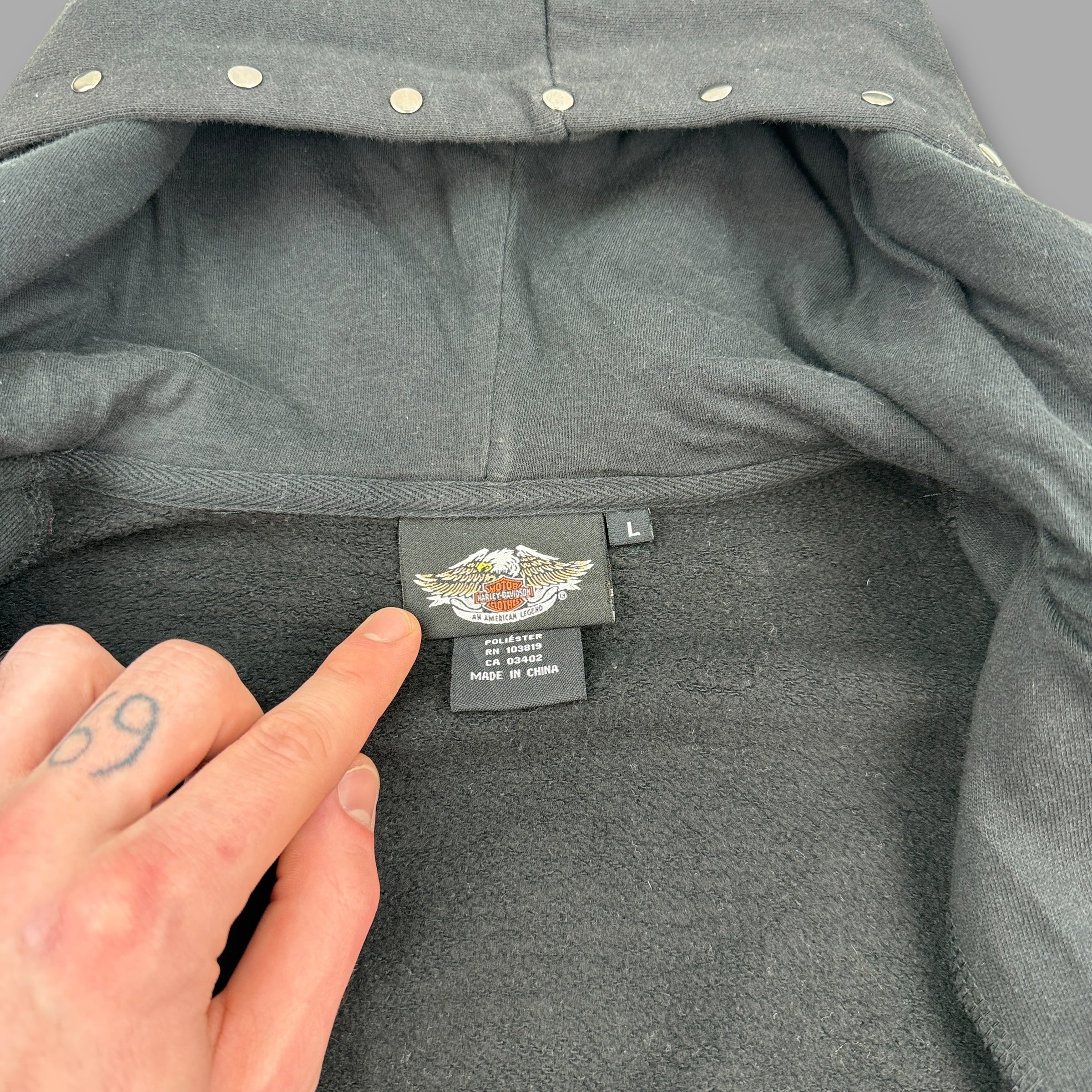 Harley Davidson 2000's technical asymmetrical zip graphic hoodie (L) wms