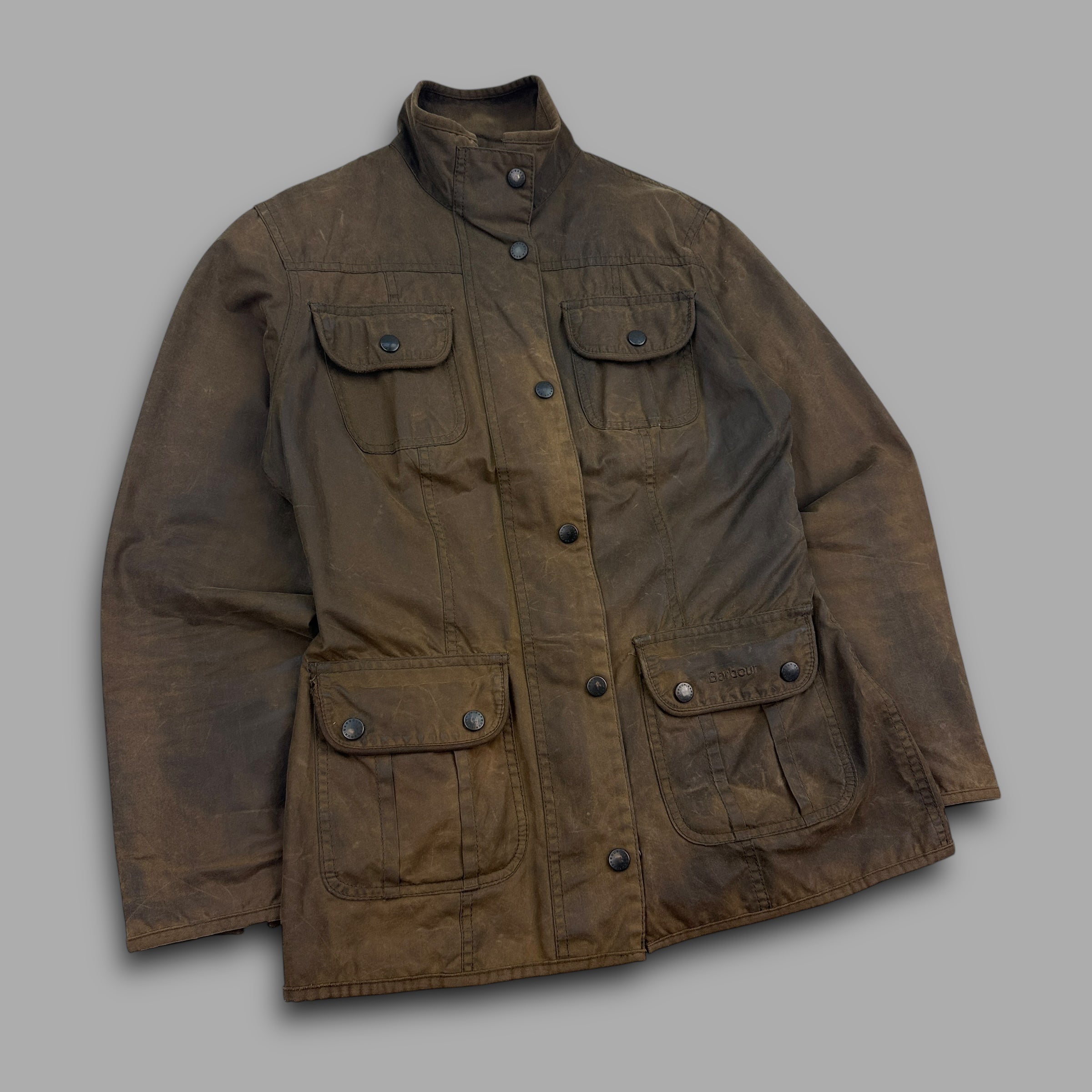 Barbour 2000's waxed zip up multi pocket utility jacket (S) wms