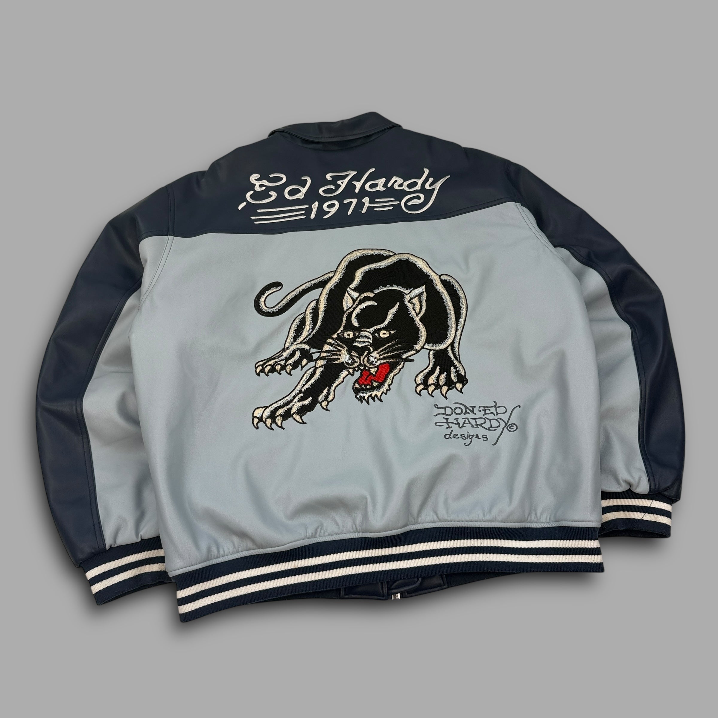 Ed hardy x urban zip up faux leather bomber jacket (XL)