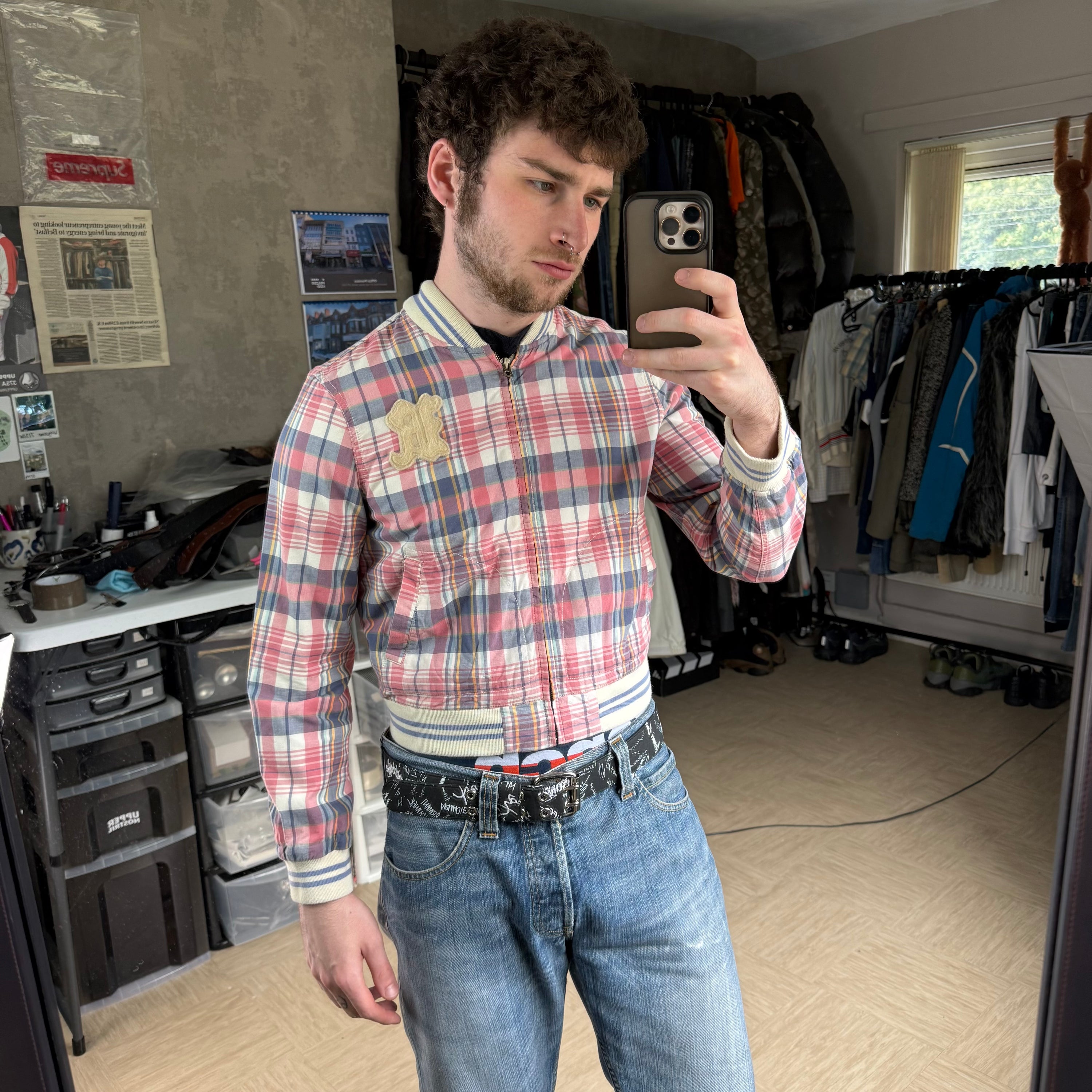 Ralph Lauren 2000's plaid cropped zip up track jacket (XS)