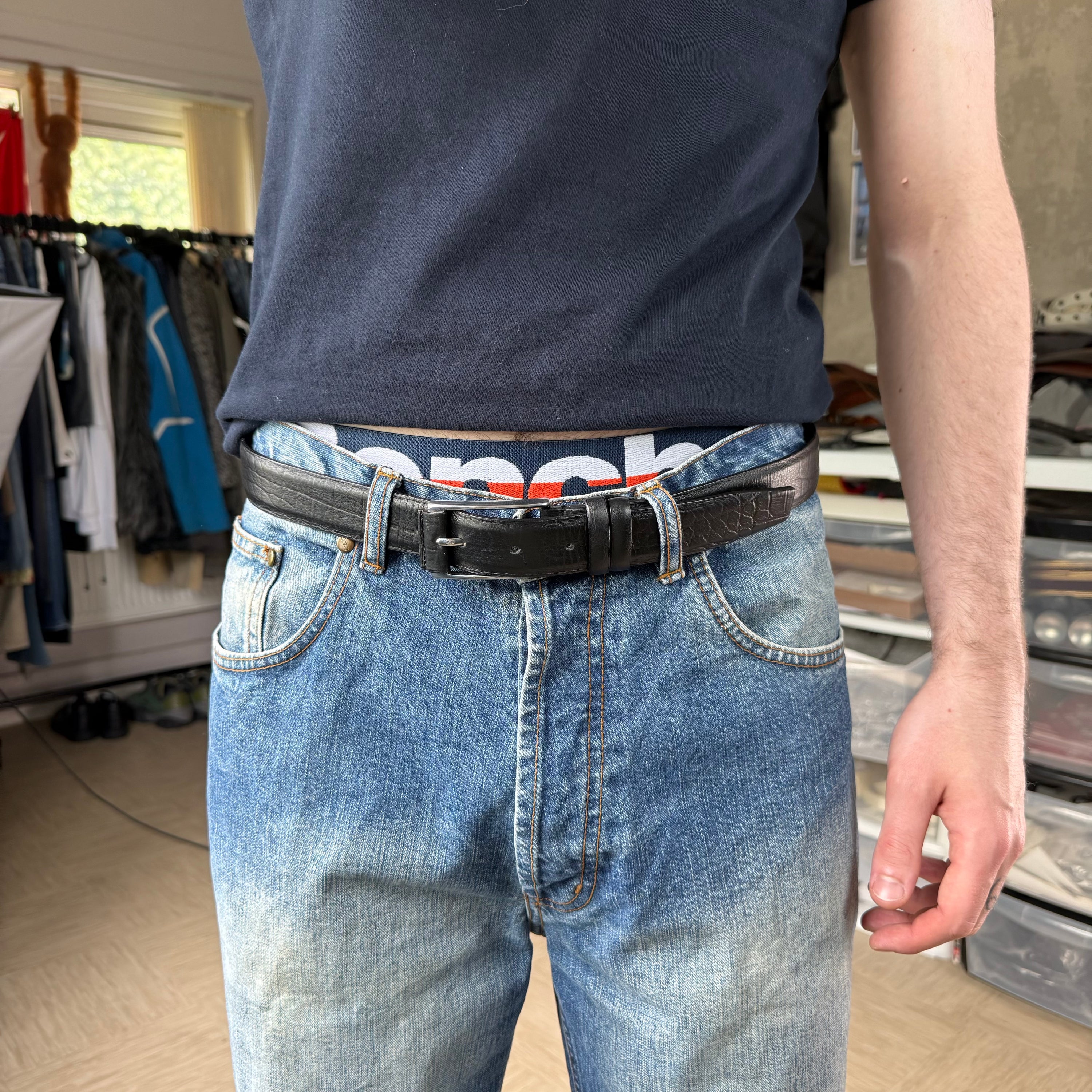 Reiss 2000's black leather belt (OS)