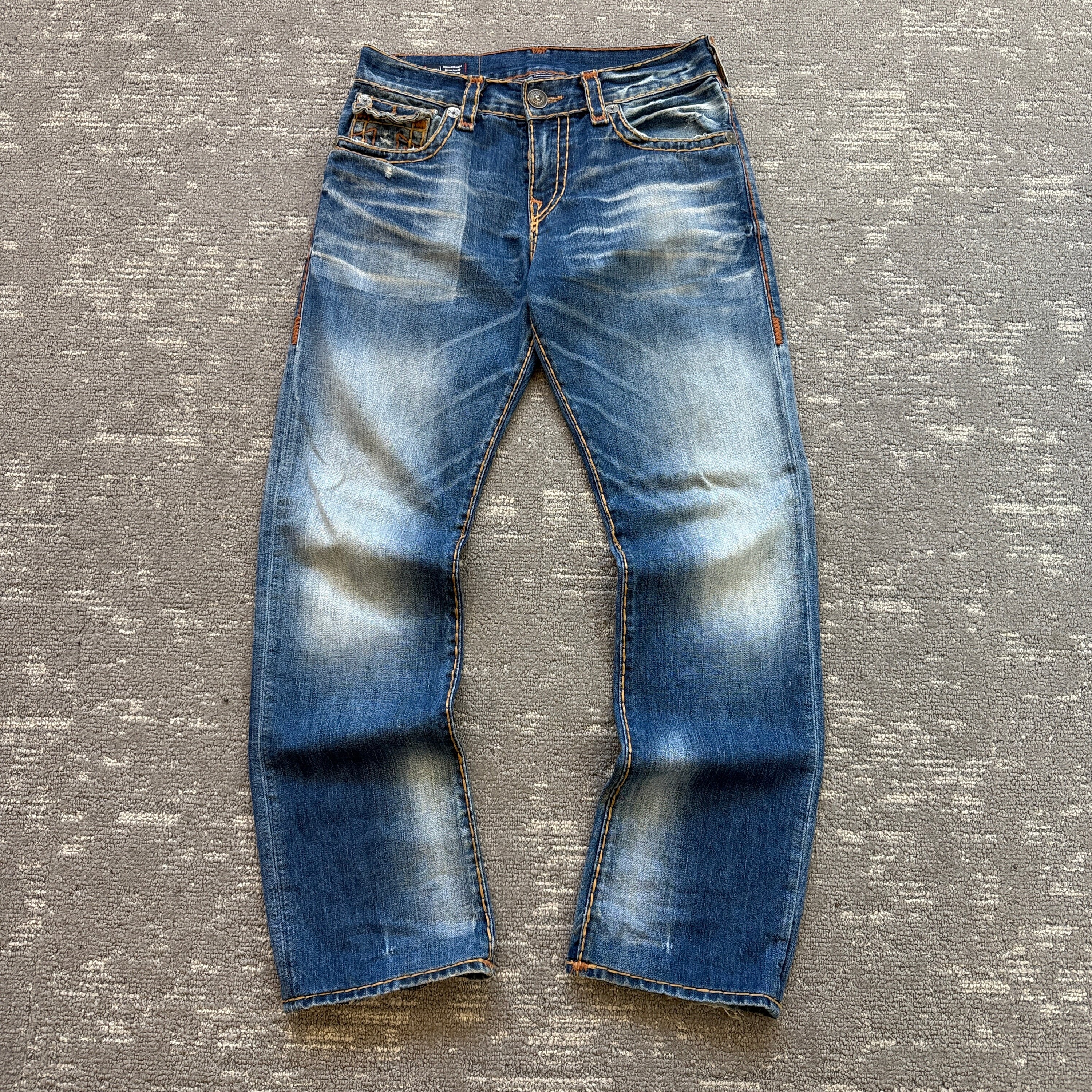 True religion 2000's Ricky relaxed straight contrast stitch denim jeans (S)