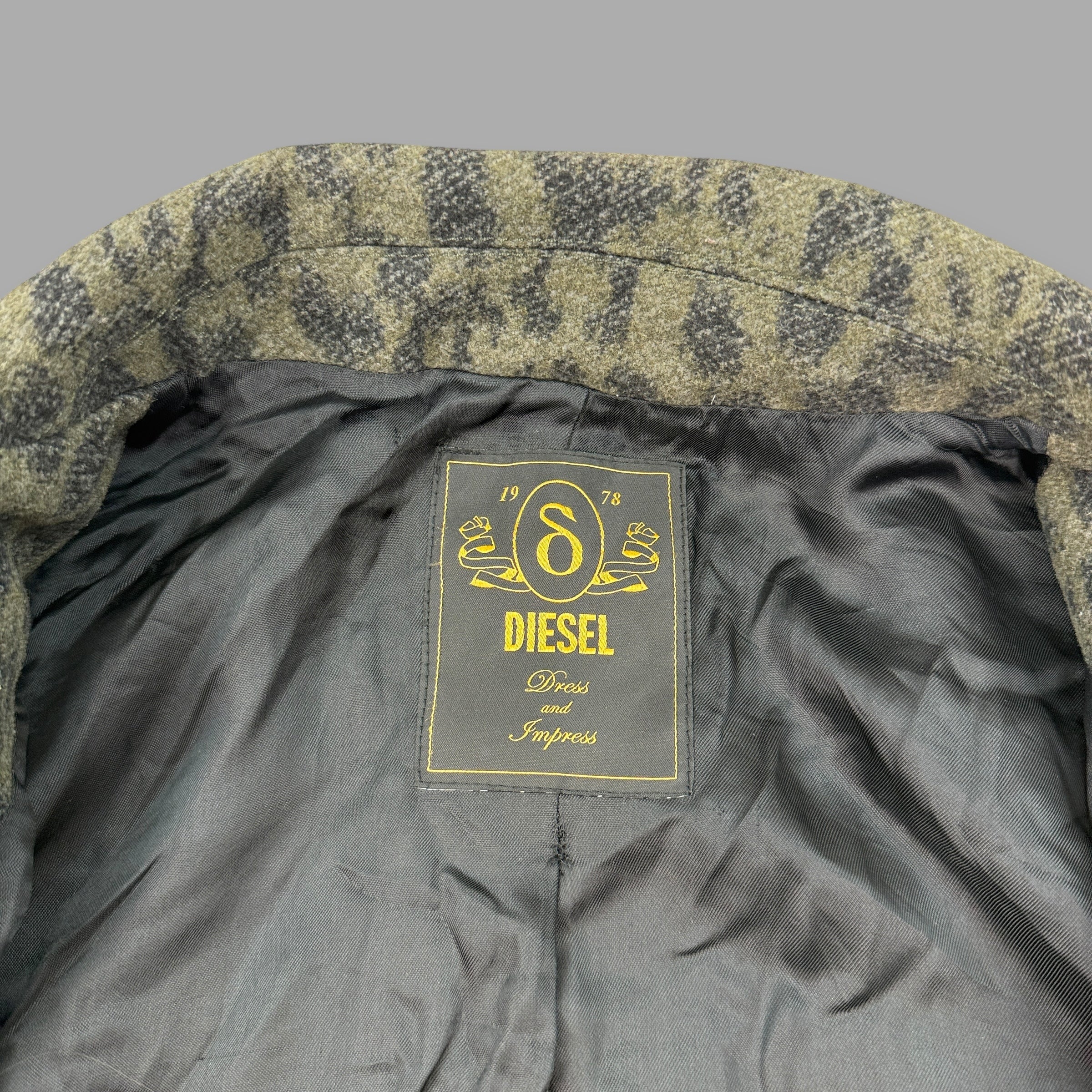 Diesel 2000's double breasted leopard peacoat (L) wms