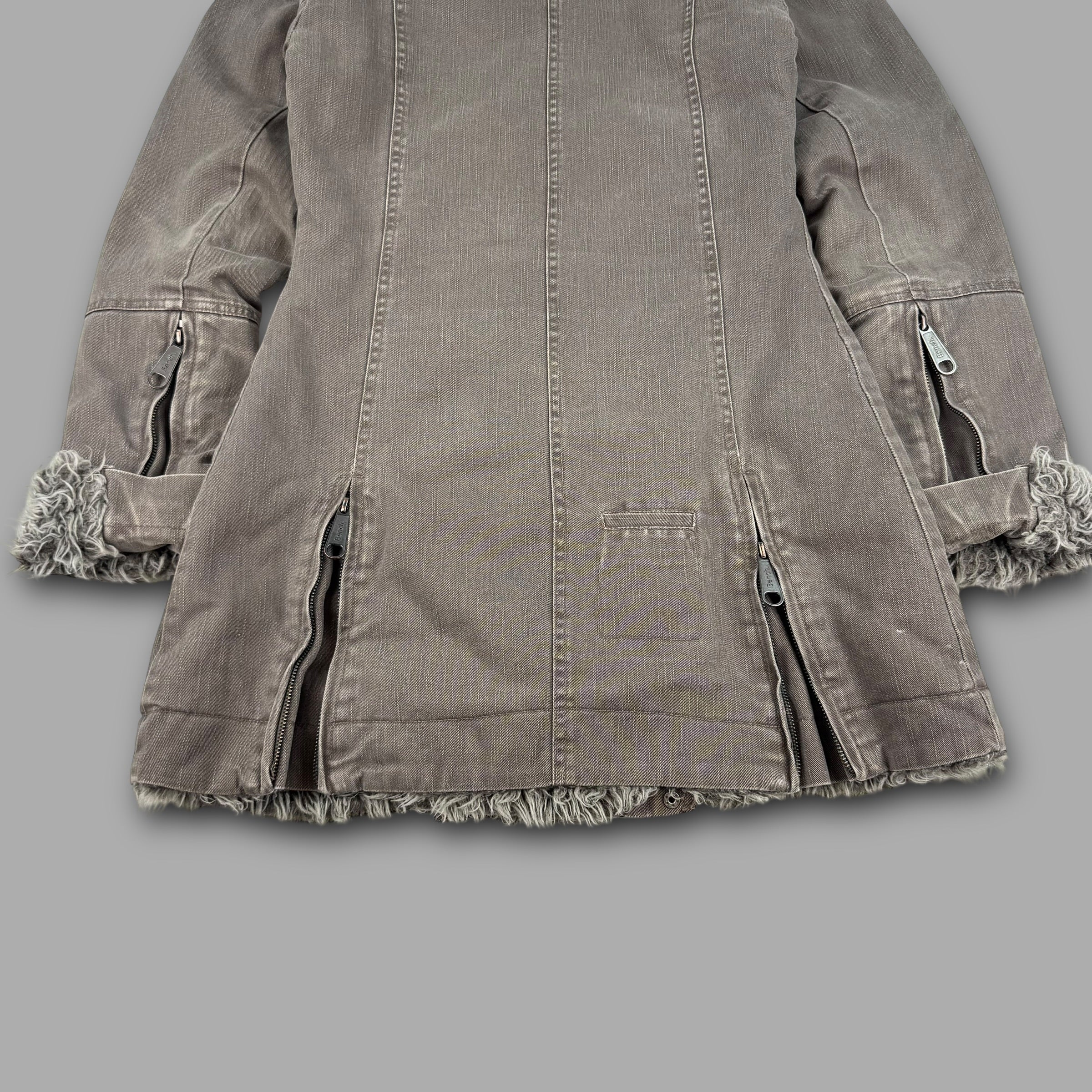 Bench 2000's funnel neck asymmetrical zip fleece lined long jacket (S)