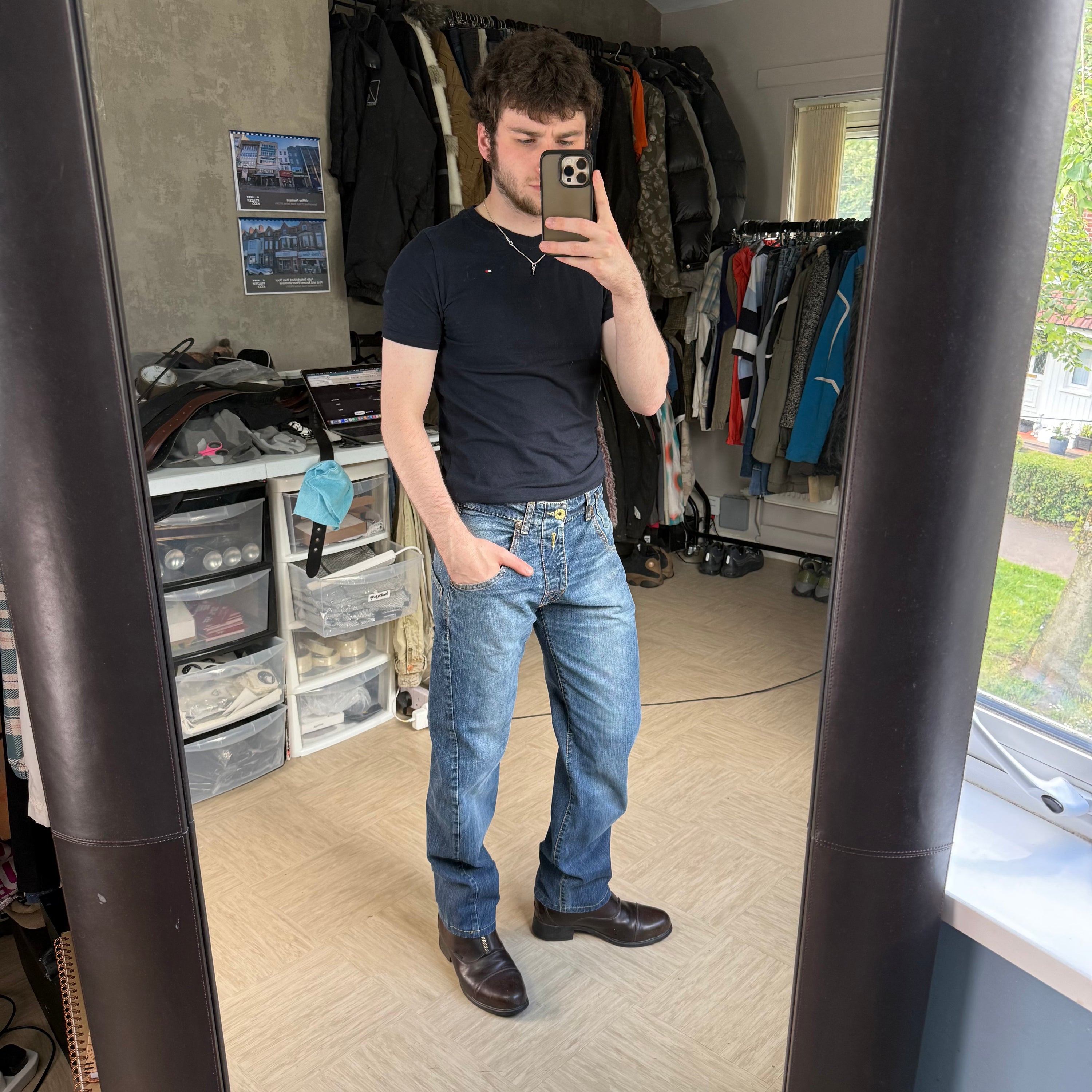 Armani 2000's twisted relaxed fit denim bootcut jeans (S)