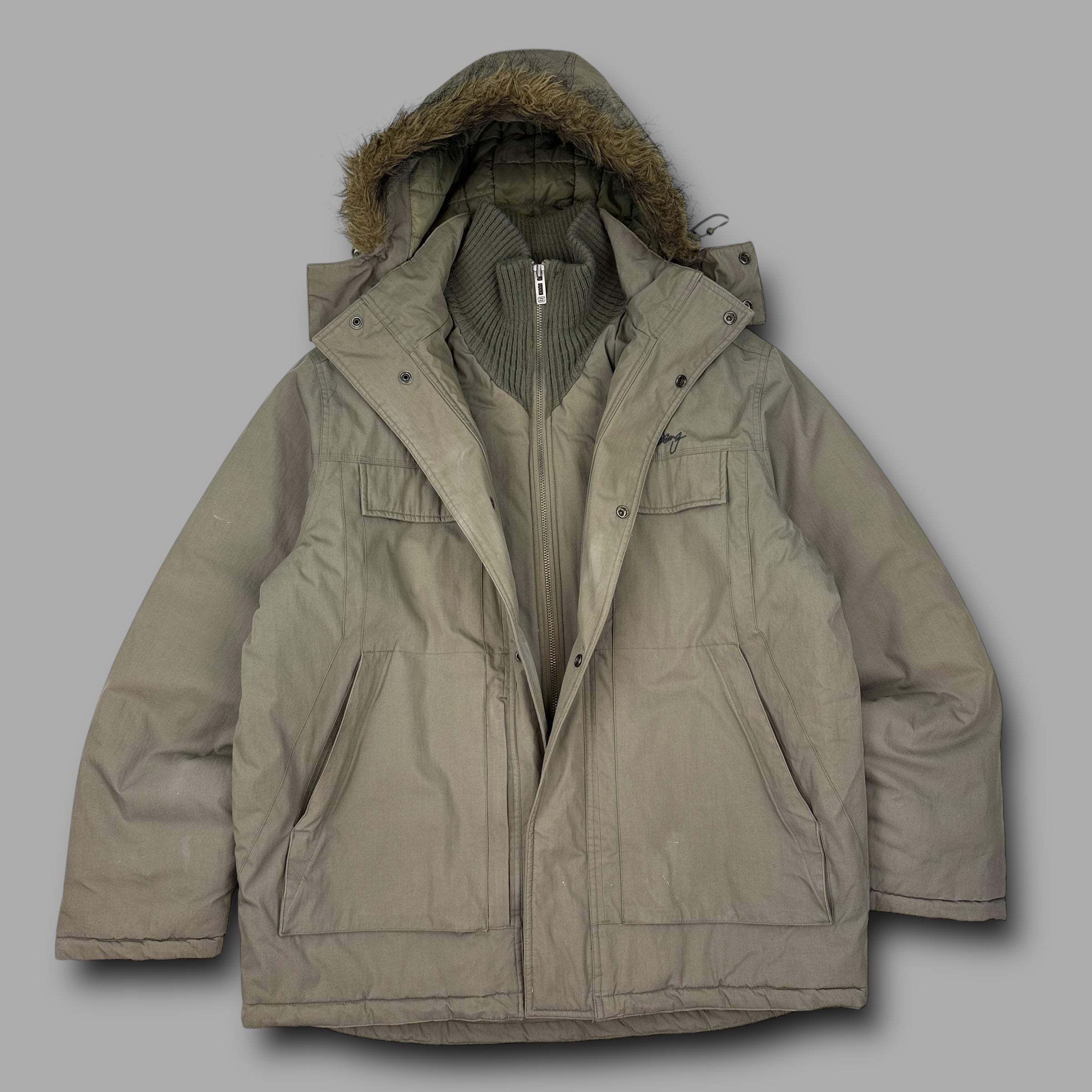 Billabong 2000's technical heavyweight multi-pocket fur hood parka jacket (L)
