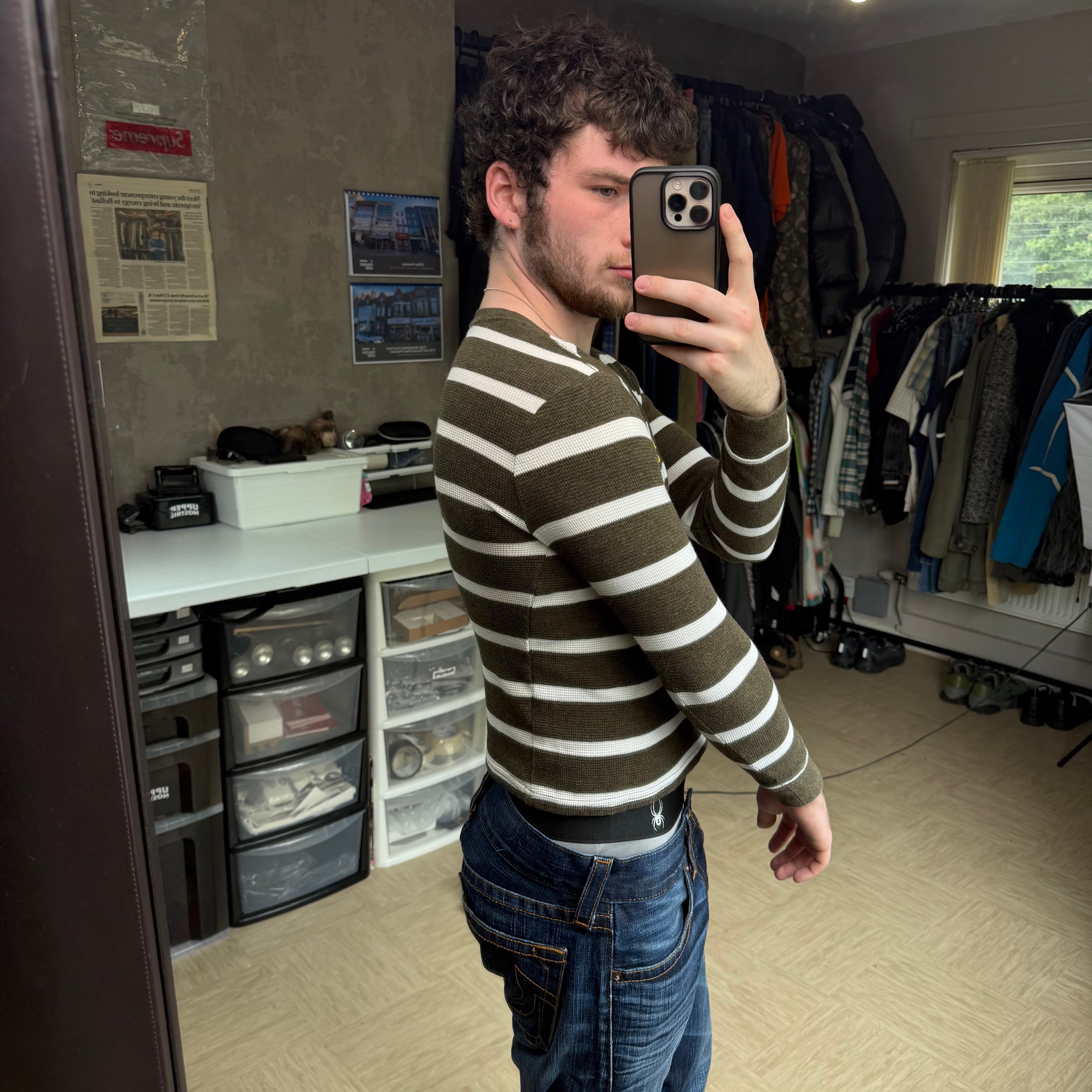 Ralph Lauren 2000's fitted horizontal stripe waffle knit long sleeve (XS)