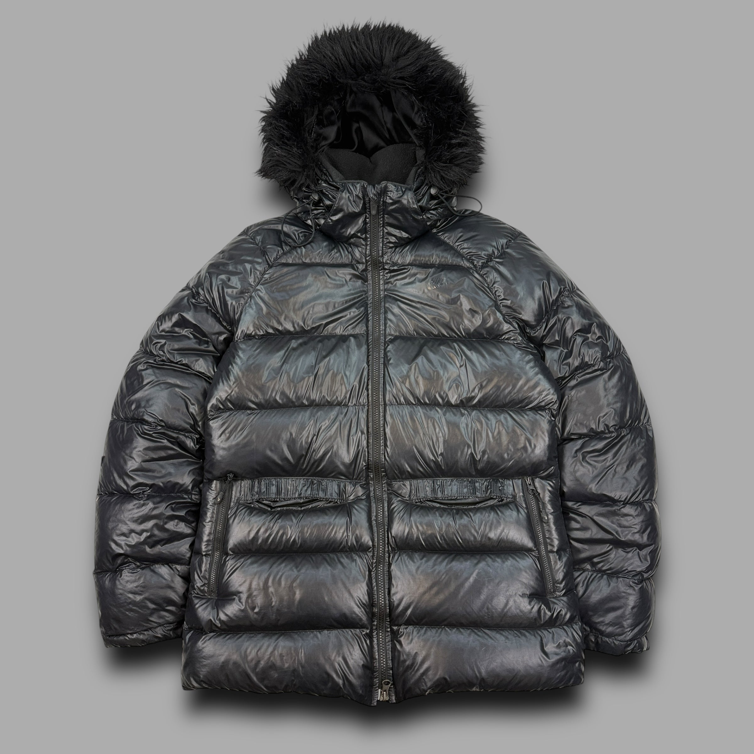 Nike 2000's technical fur hood downfilled shimmer parka jacket (M) wms