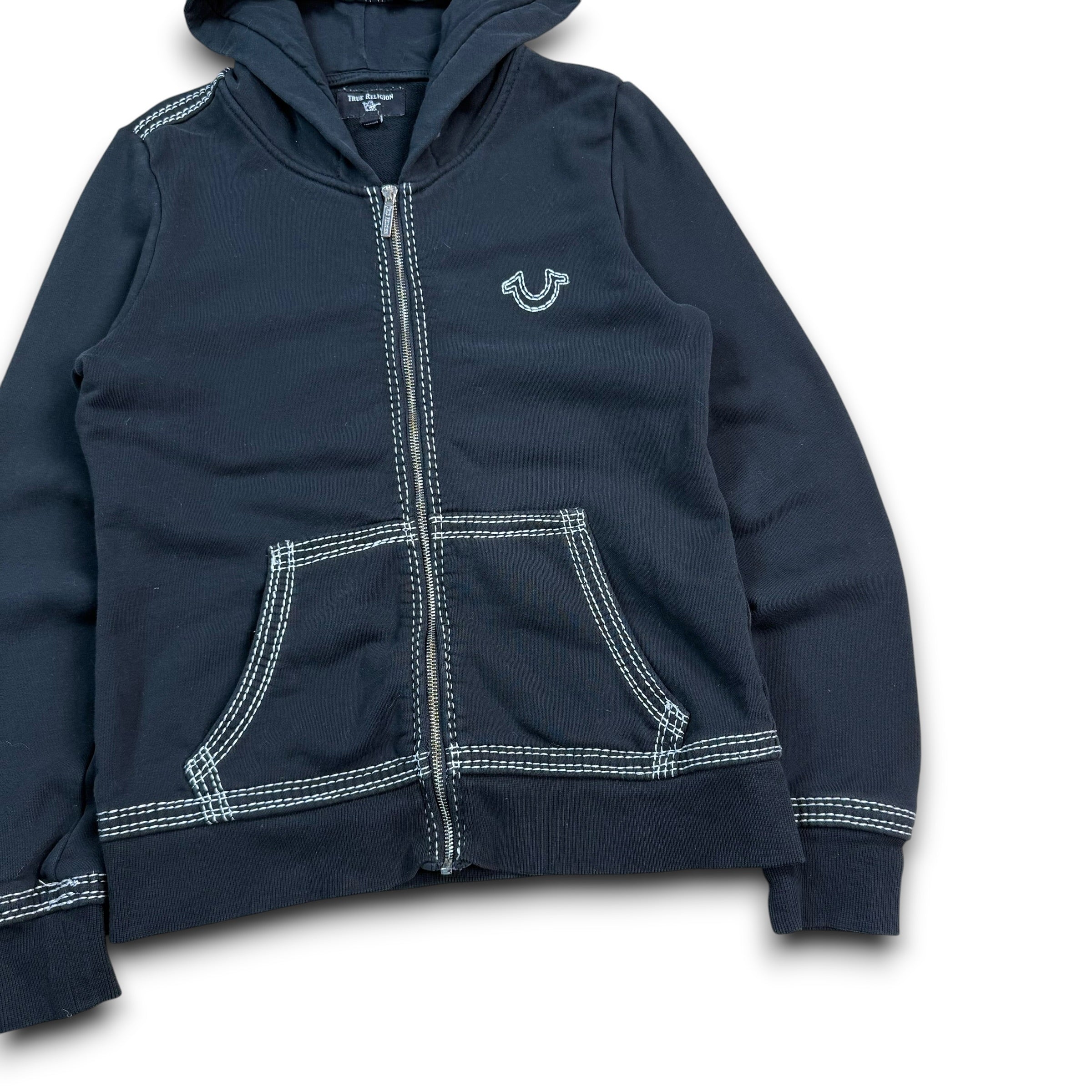 True religion 2000's double stitch zip up fitted hoodie (S)