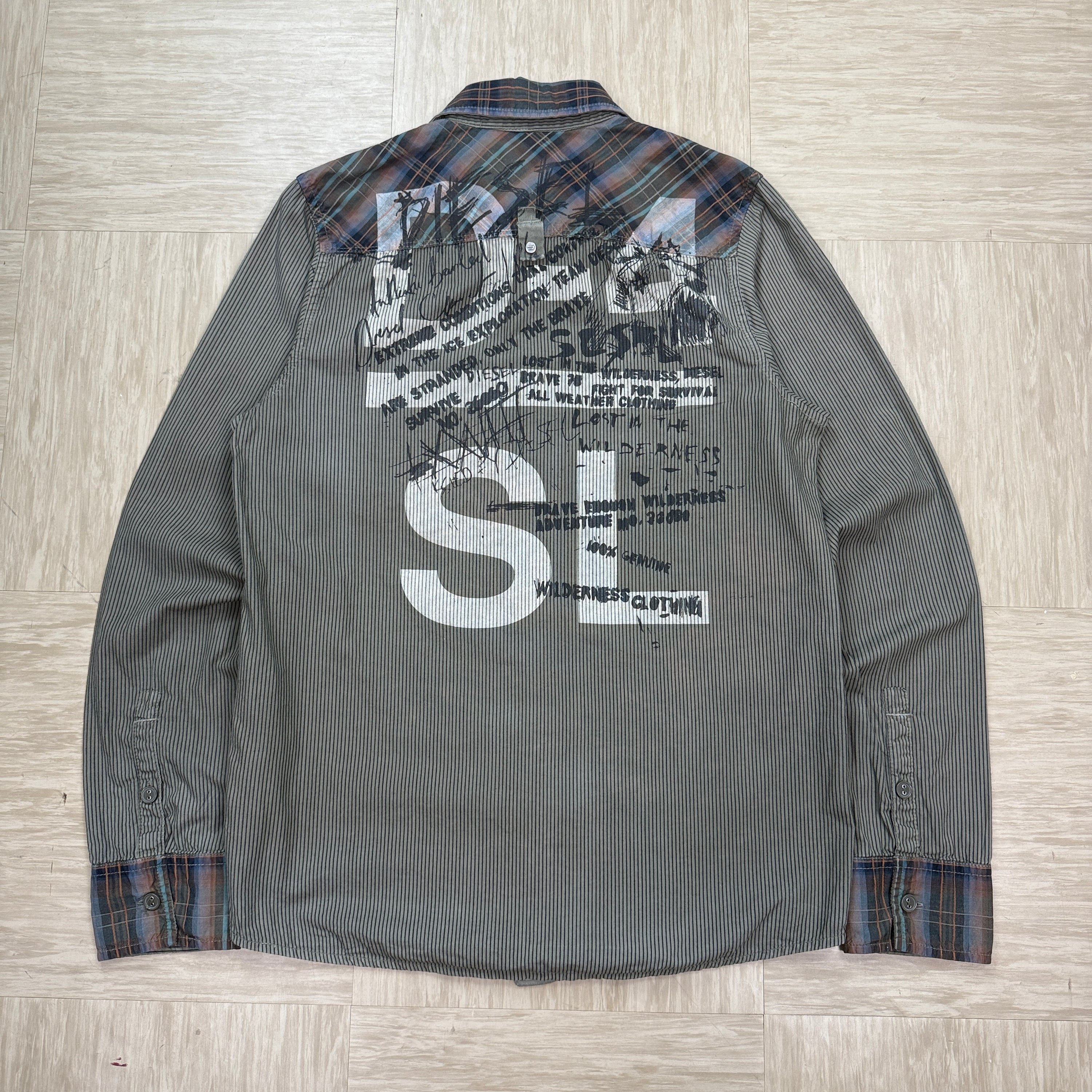 Diesel 2000's panelled plaid button up shirt (S)