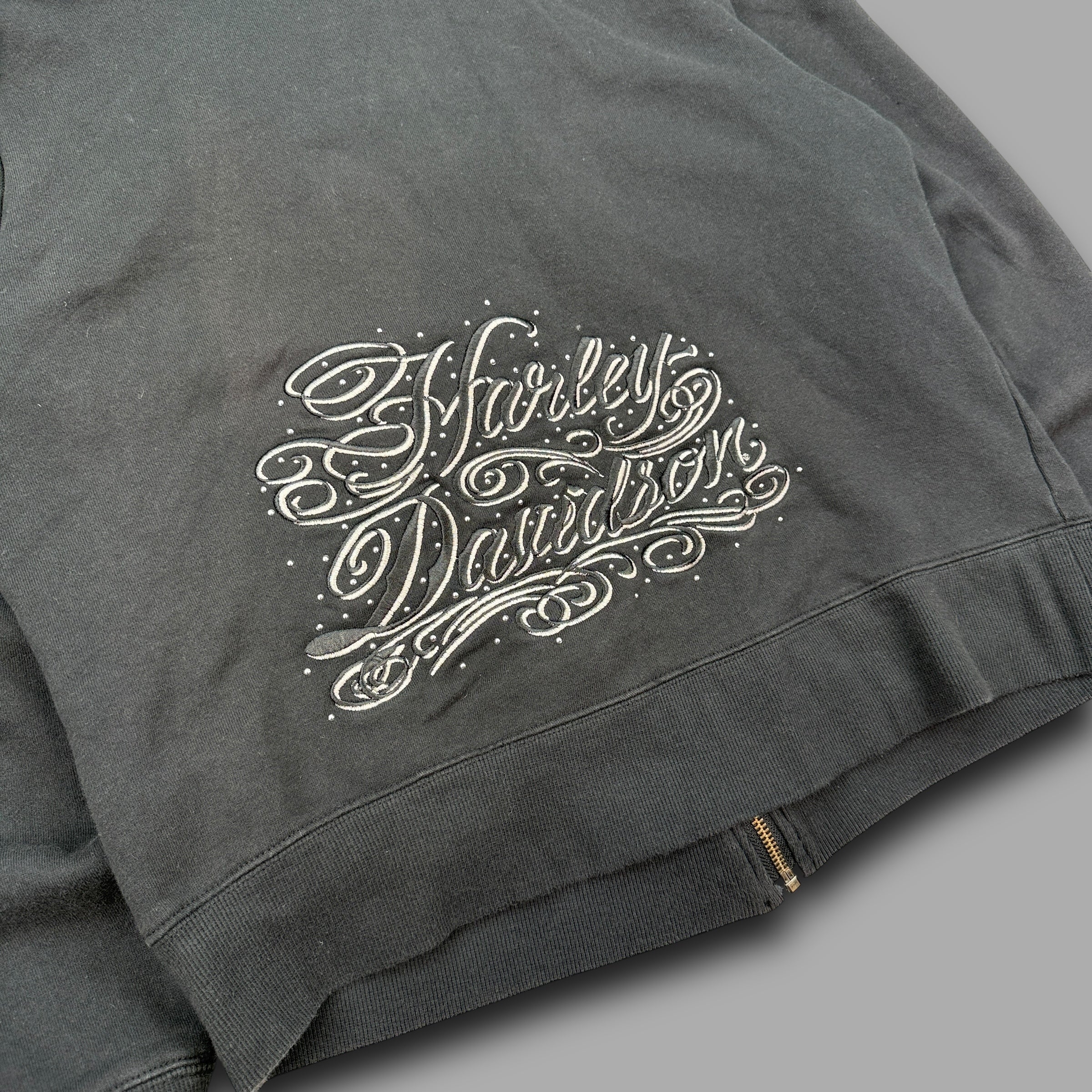 Harley Davidson 2000's technical asymmetrical zip graphic hoodie (L) wms