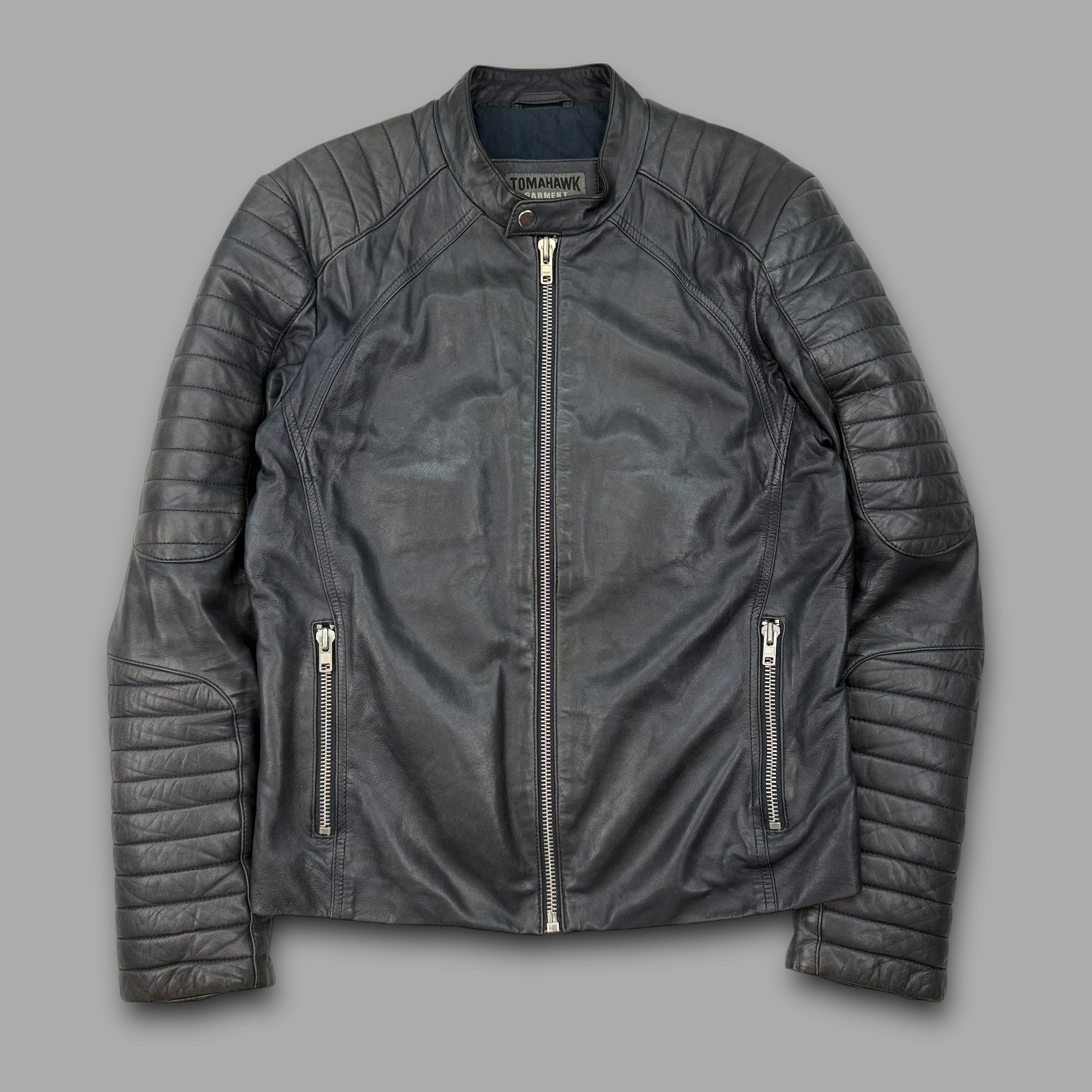 Tomahawk 1990's full zip leather biker jacket (S-M)