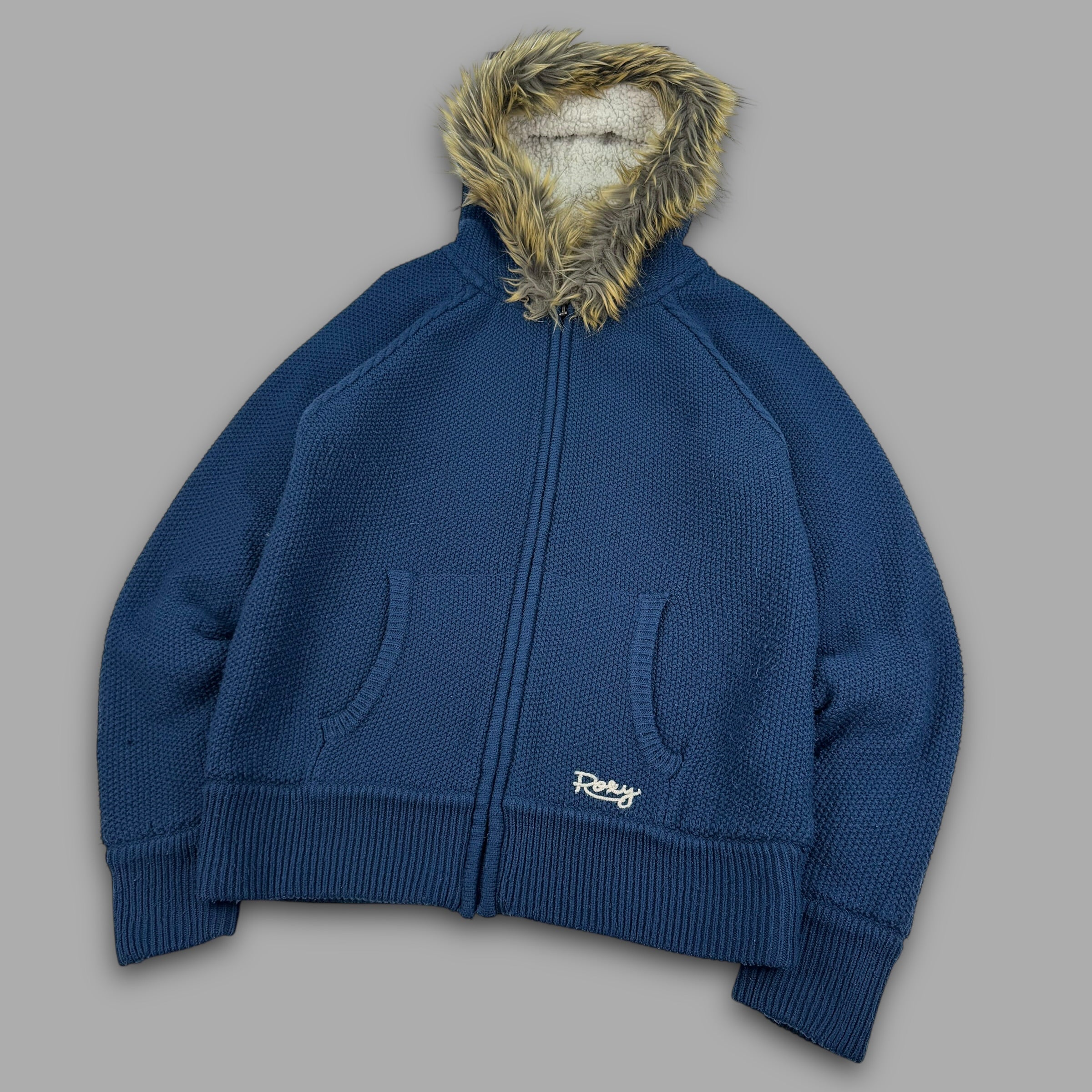Roxy 2014 sherpa lined knitted hoodie with fur hood (XL) wms