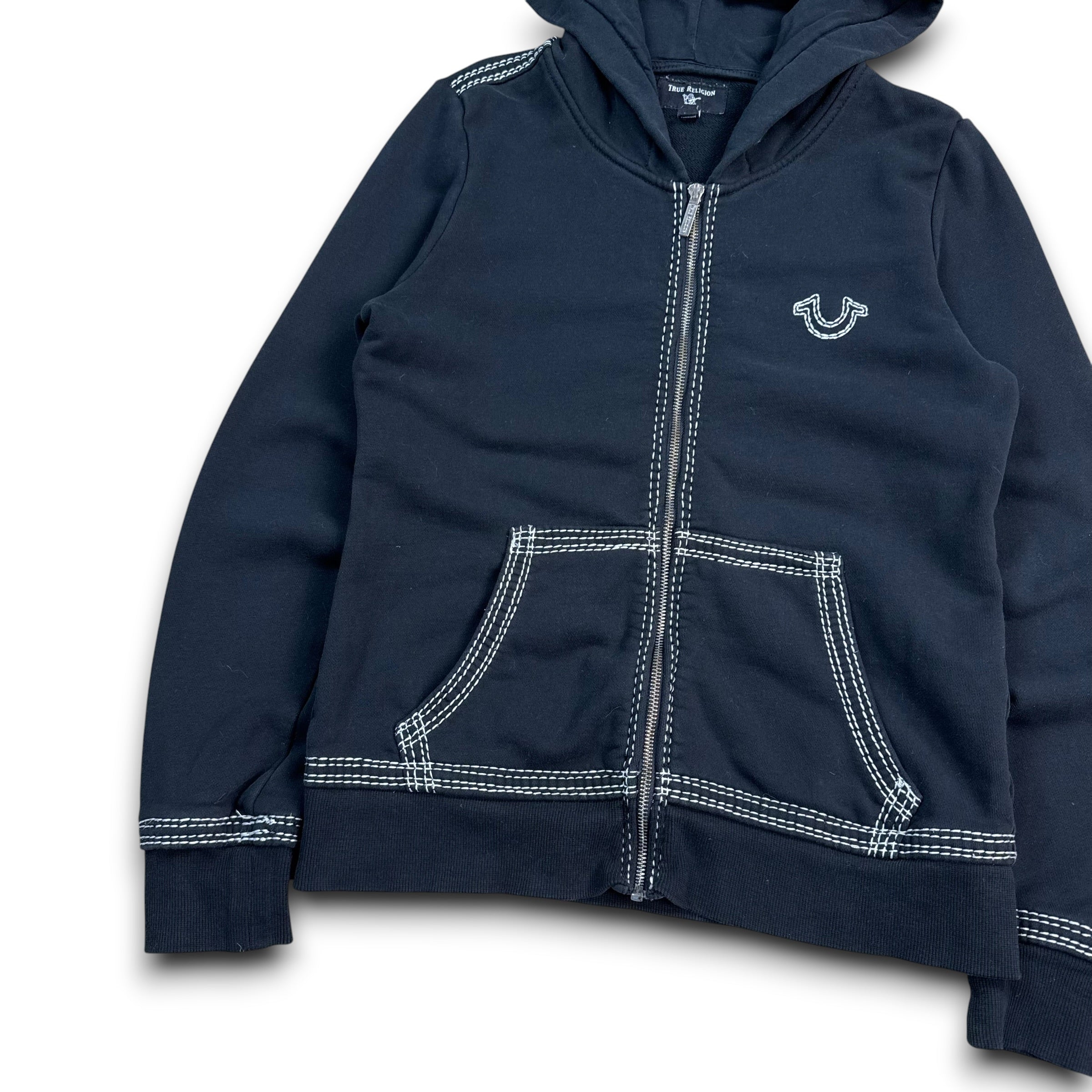 True religion 2000's double stitch zip up fitted hoodie (S)