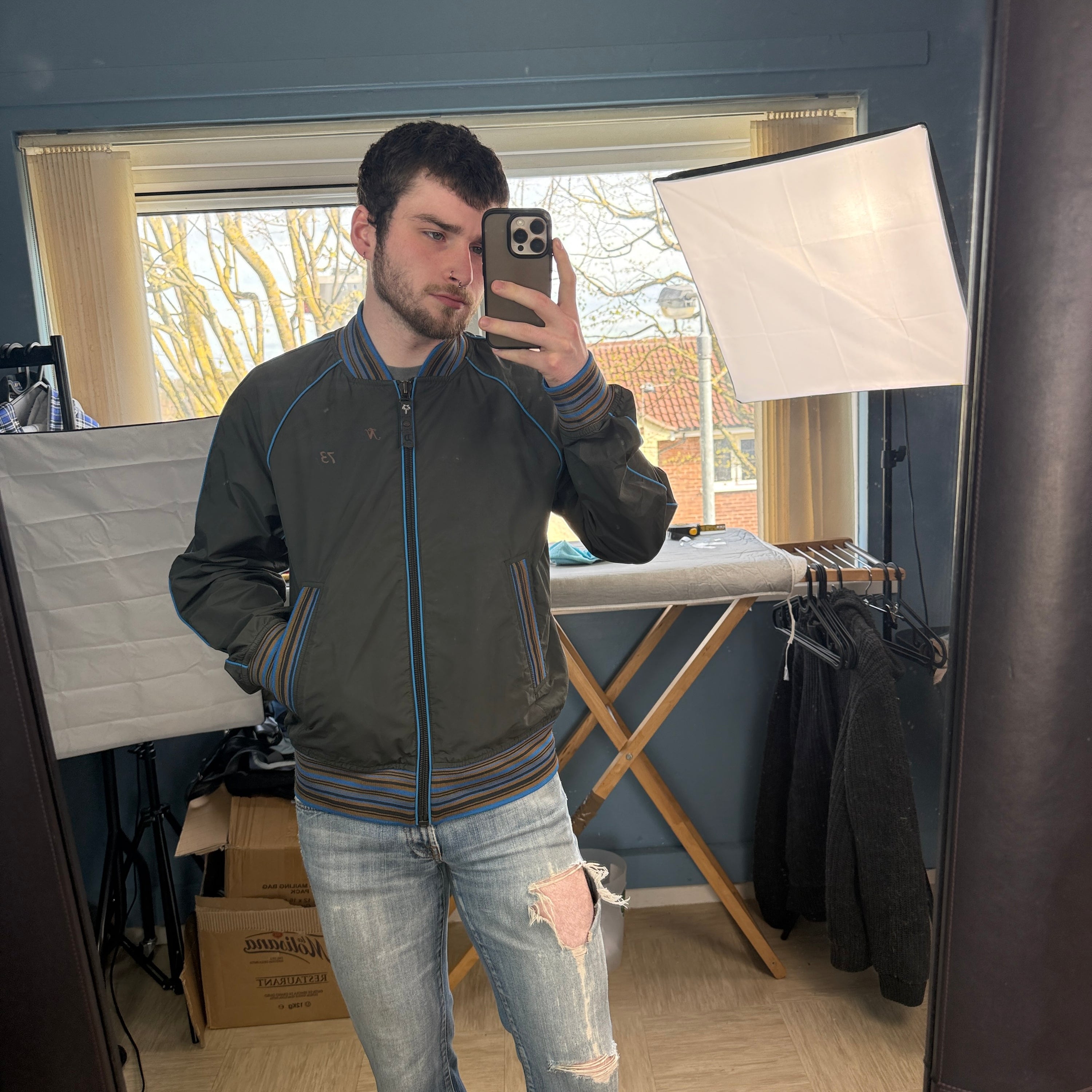 Diesel 2000's technical pipelined zip up nylon jacket (L)