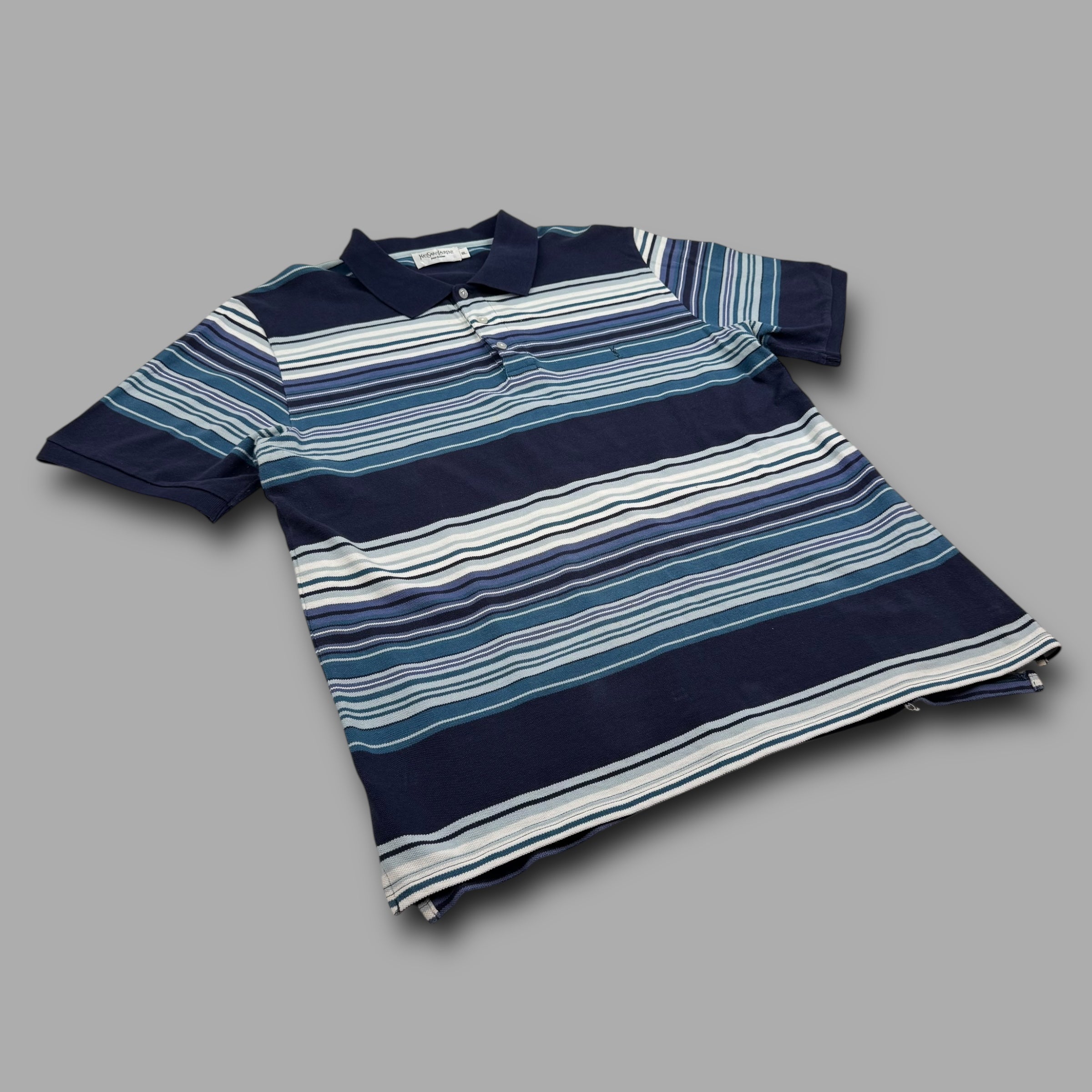 Yves saint laurent 2000's graphic embroidered striped polo shirt (XXL)
