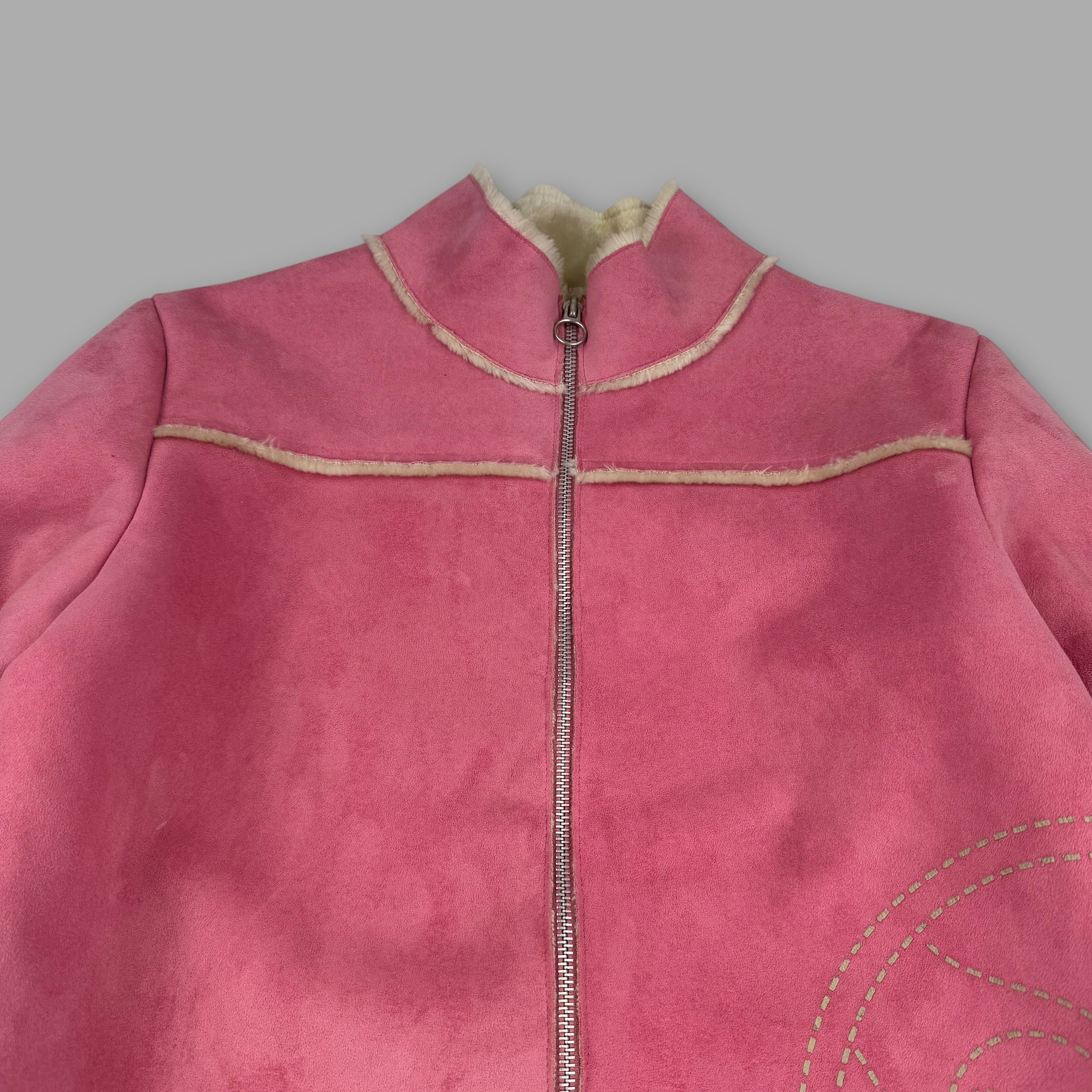 Roxy Life 2000's faux suede fur lined zip up jacket with embroidered logo and velcro closure (M) wms