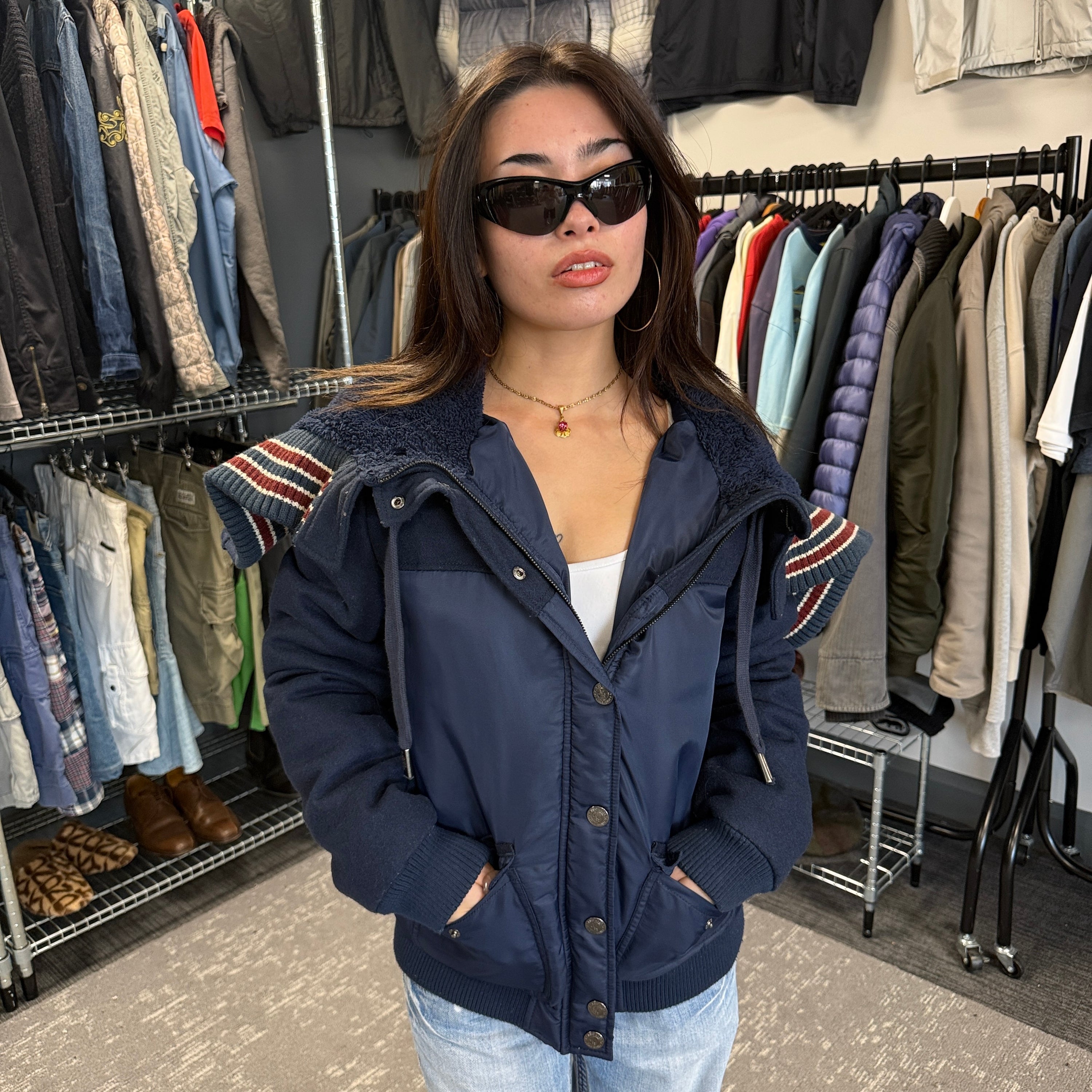 Miss America 2000's split hood bomber jacket (M) wms