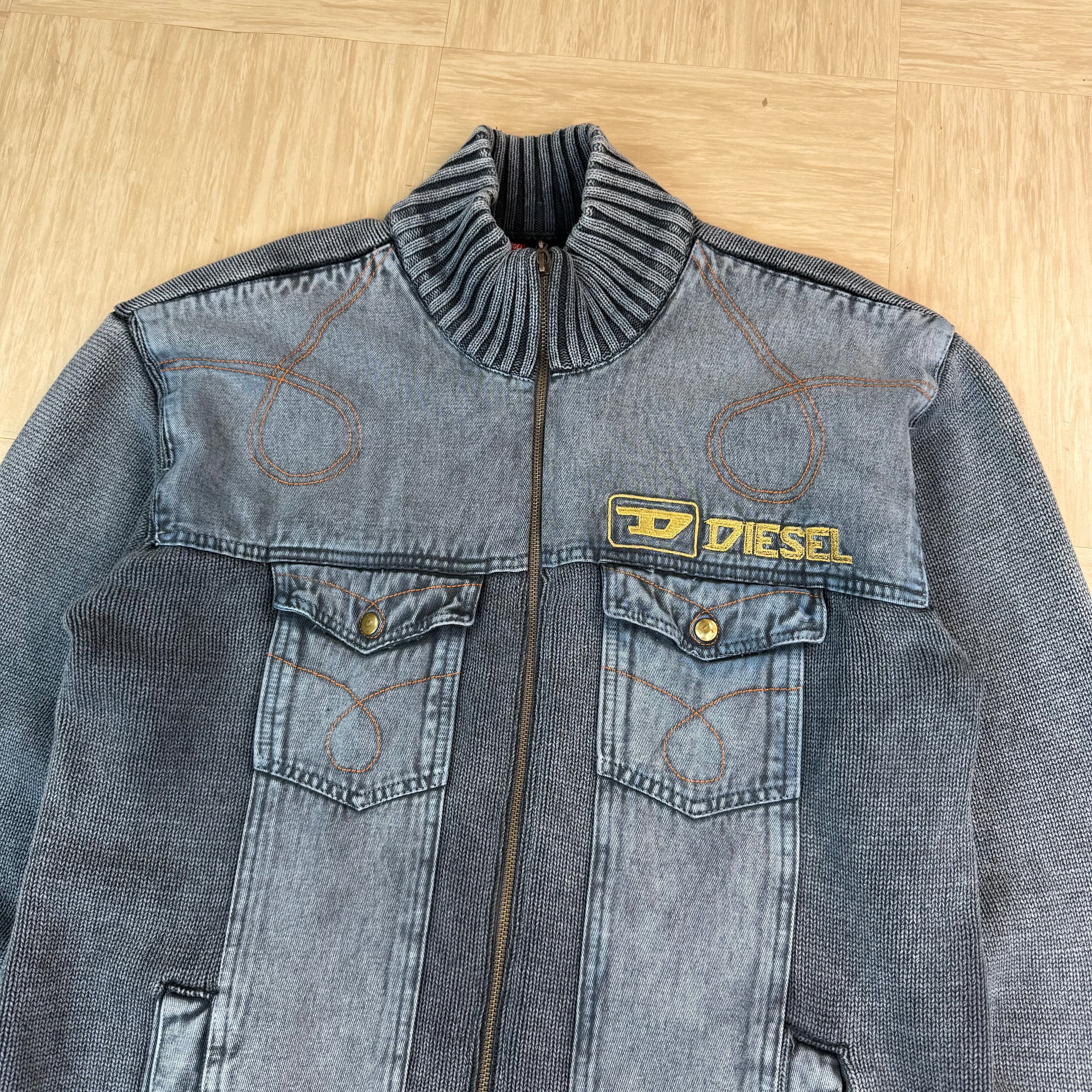 Diesel 2000's knit embroidered zip up hybrid jacket (XL)